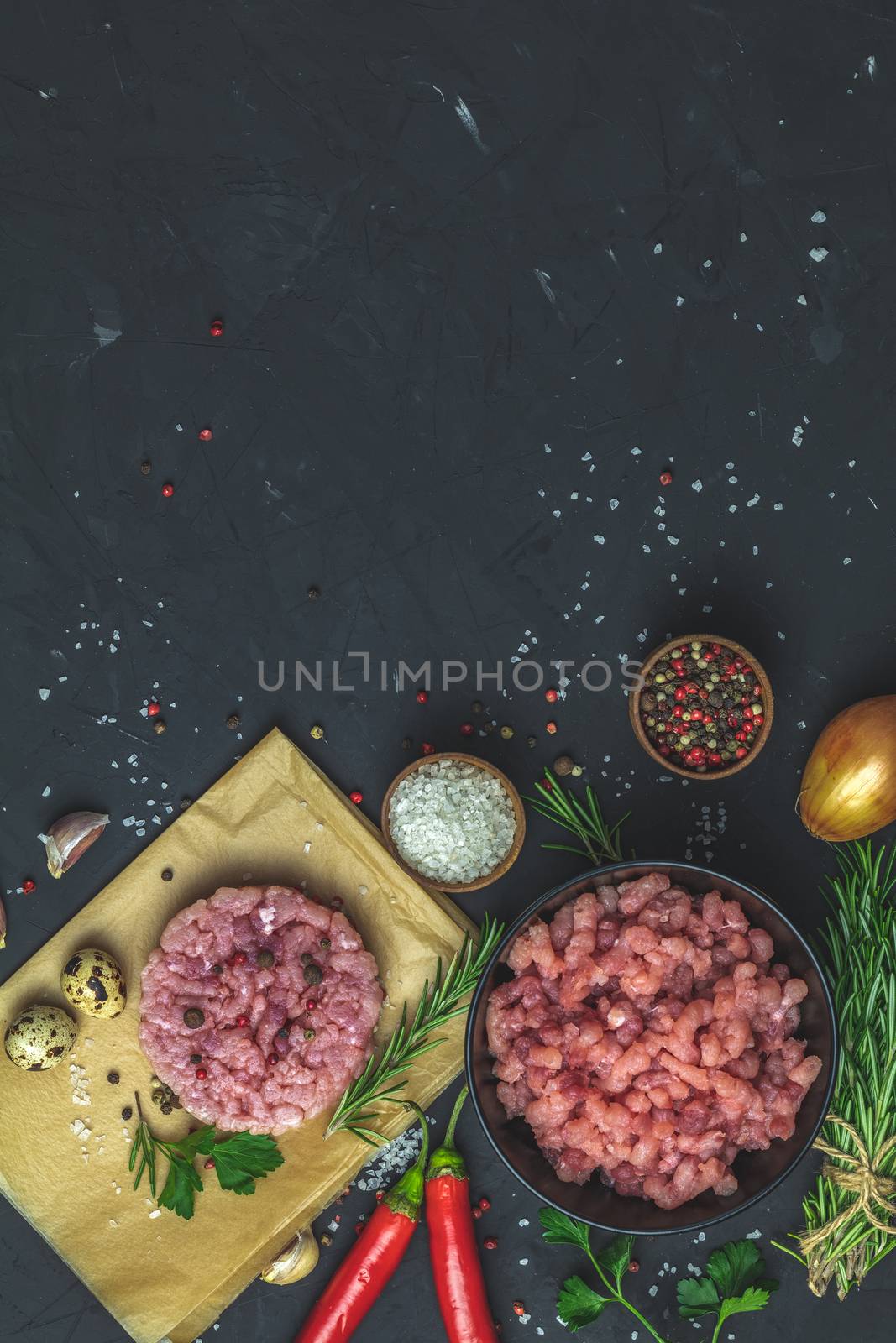 Minced beef meat and Raw Ground beef Burger steak by ArtSvitlyna