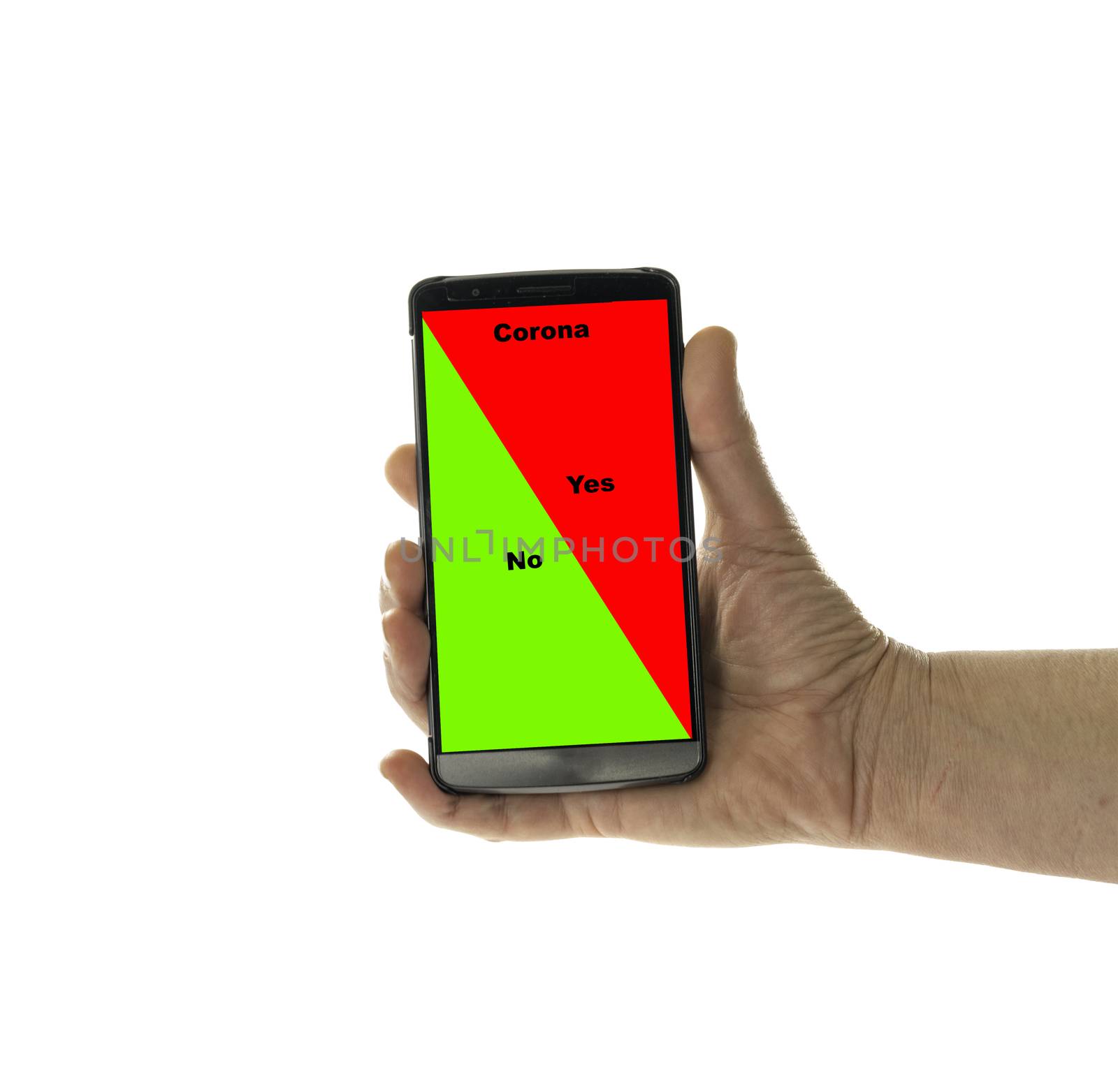 female hand with mobile corona phone app by compuinfoto