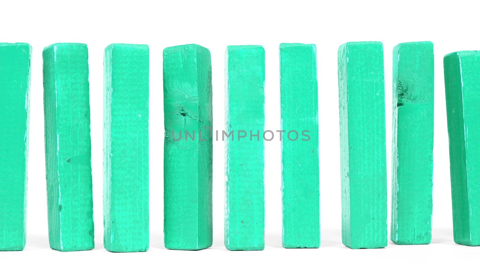 Vintage green building blocks isolated on white background