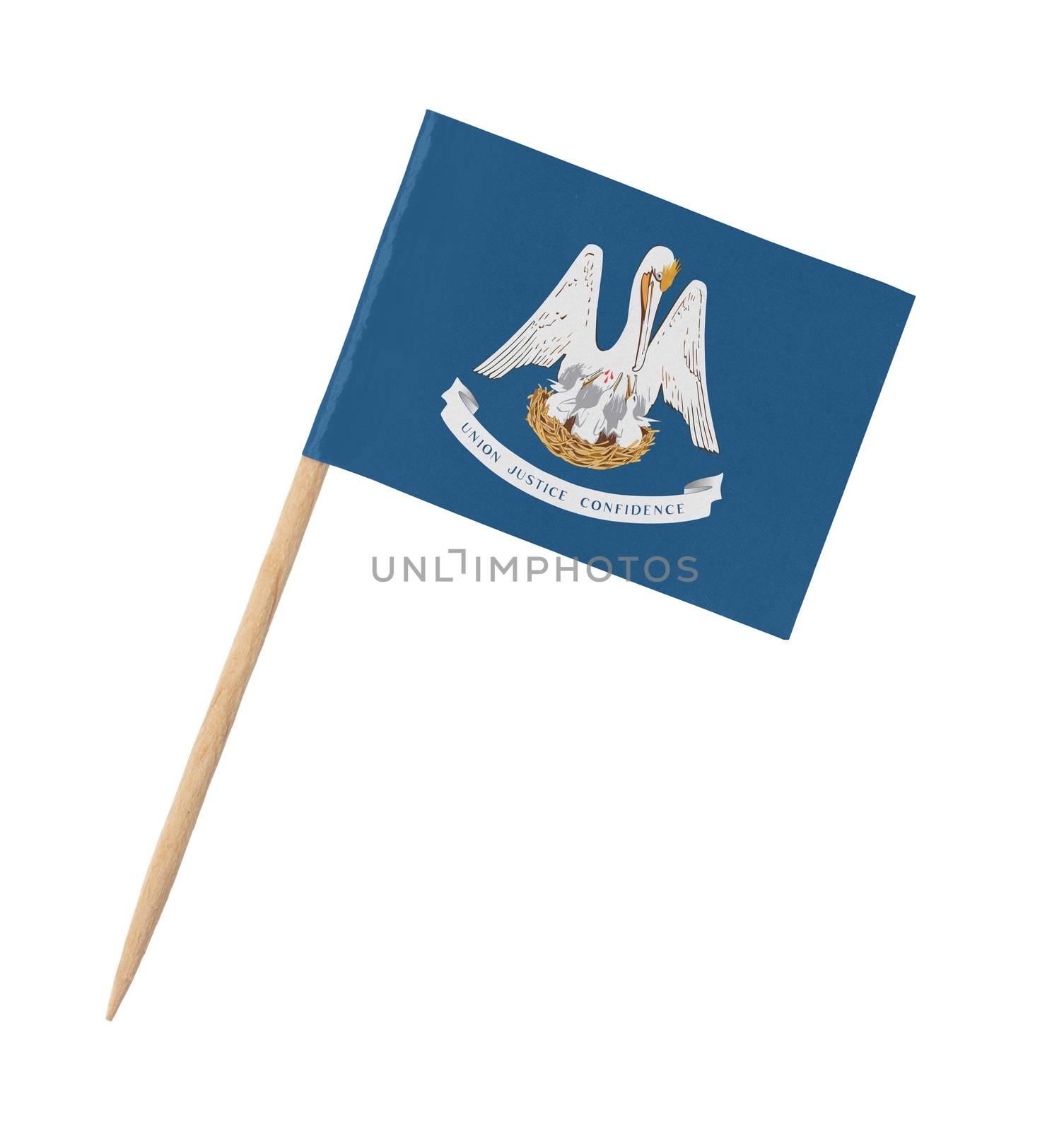 Small paper US-state flag on wooden stick - Louisiana - Isolated on white