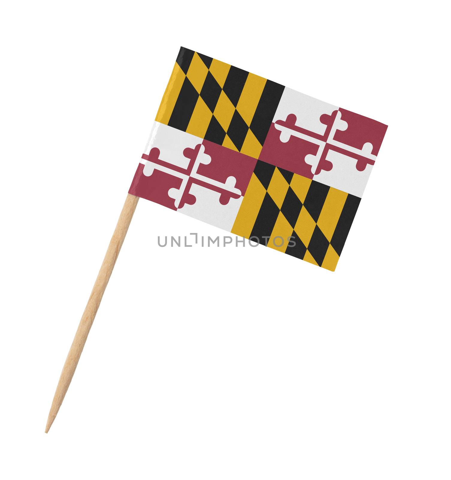 Small paper US-state flag on wooden stick - Maryland - Isolated on white