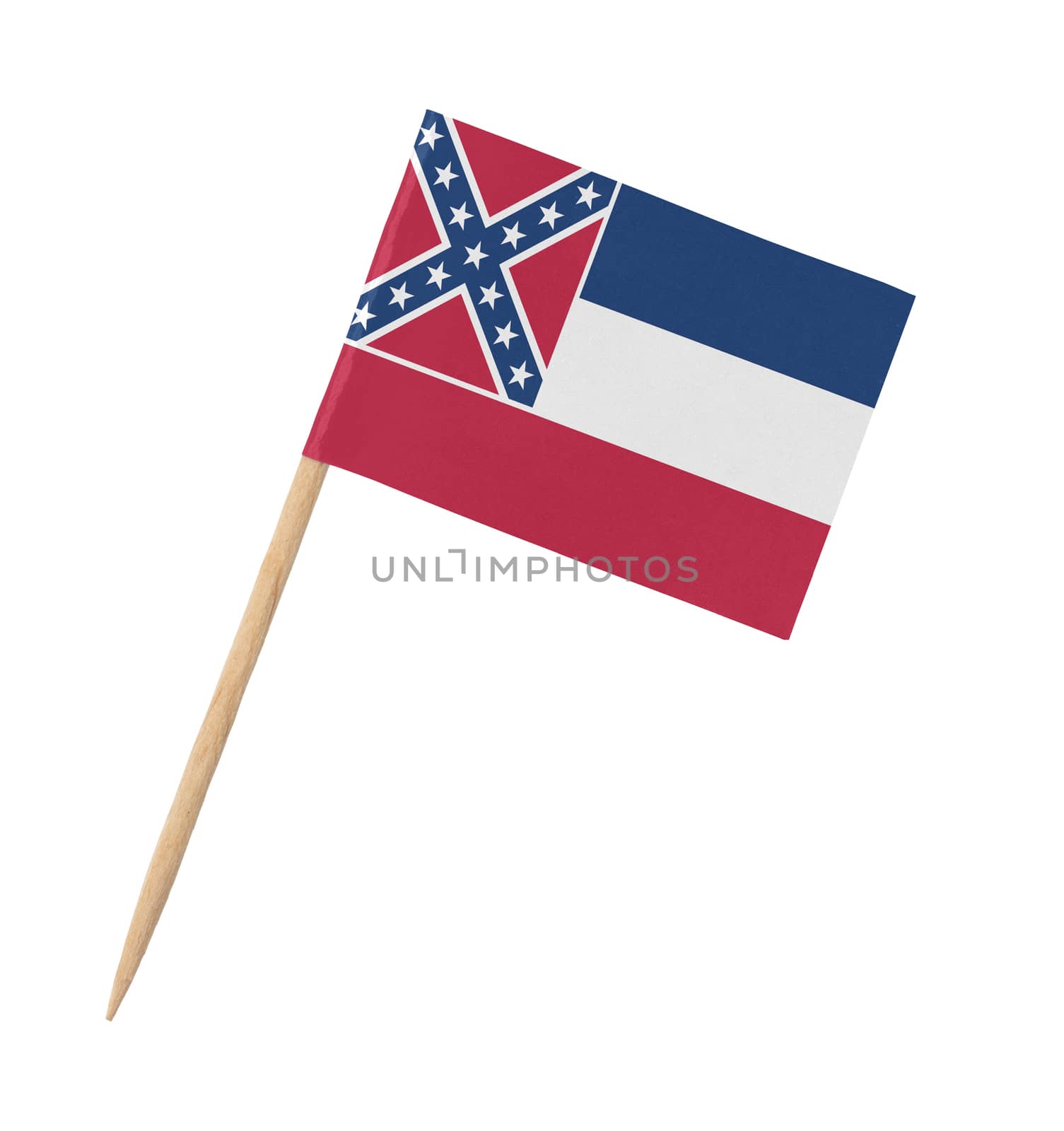 Small paper US-state flag on wooden stick - Mississippi - Isolated on white