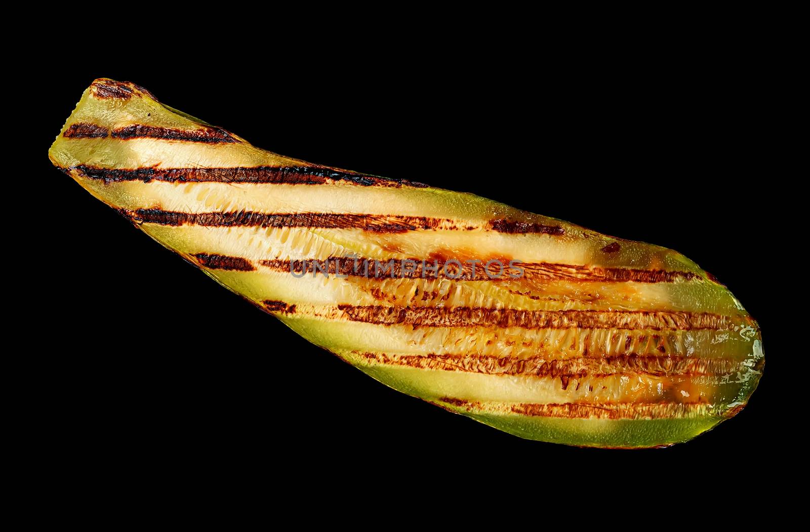 Piece of grilled zucchini on black by Cipariss