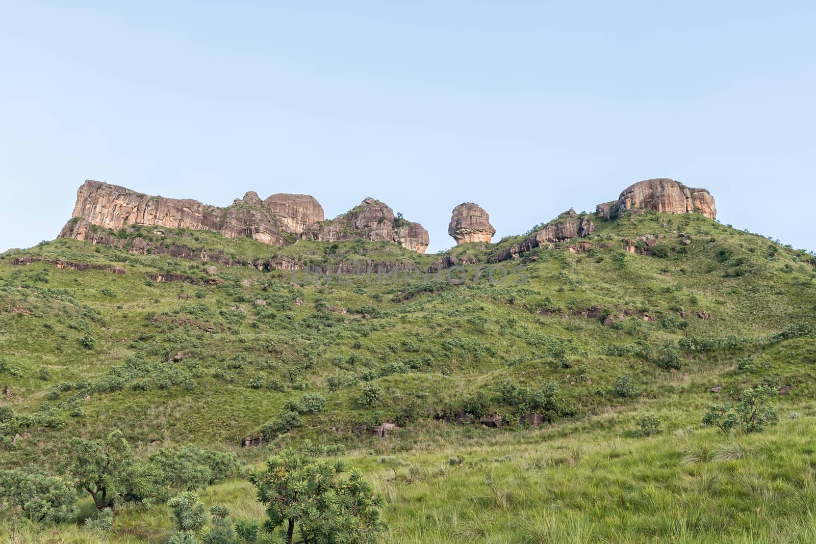 View from the Tugela Gorge hiking trail towards the West. The Policemans Helmet is visible