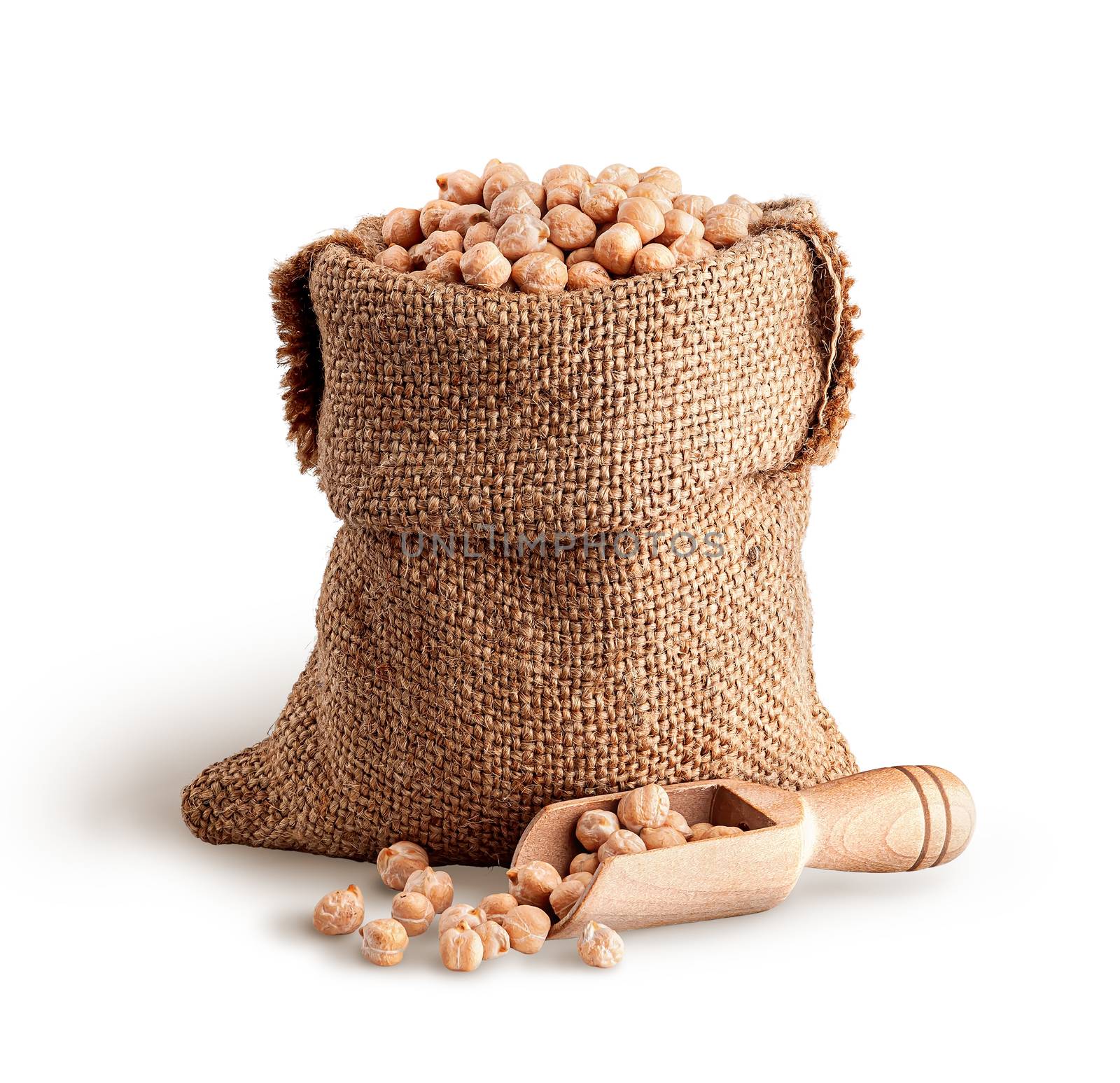 Sack with dry chickpeas and scoop by Cipariss