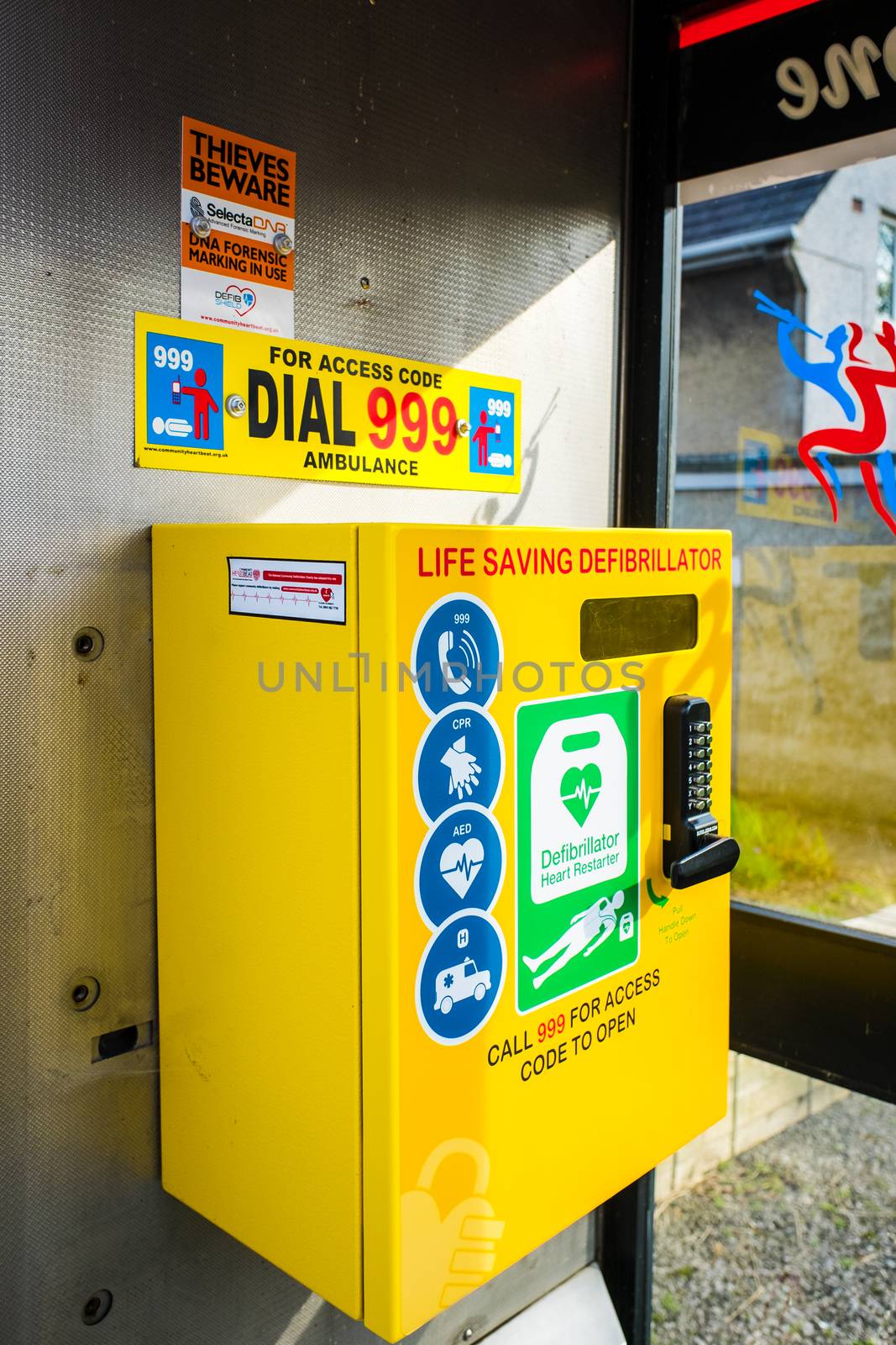 Defibrillator in Beetham inside old BT phone box by paddythegolfer