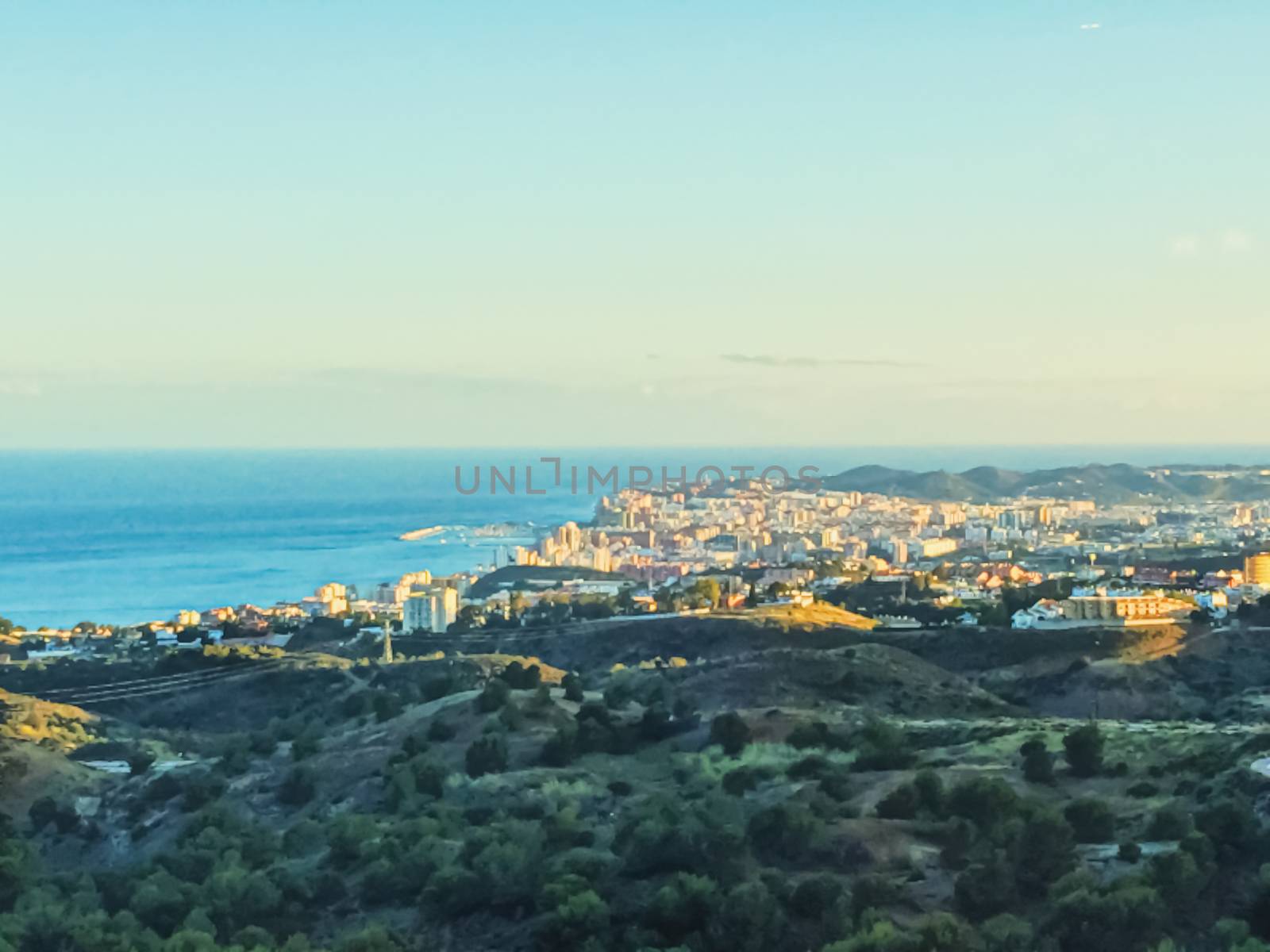 Aerial view of Andalucia region in Spain and Mediterranean Sea, beautiful nature in summer by Anneleven