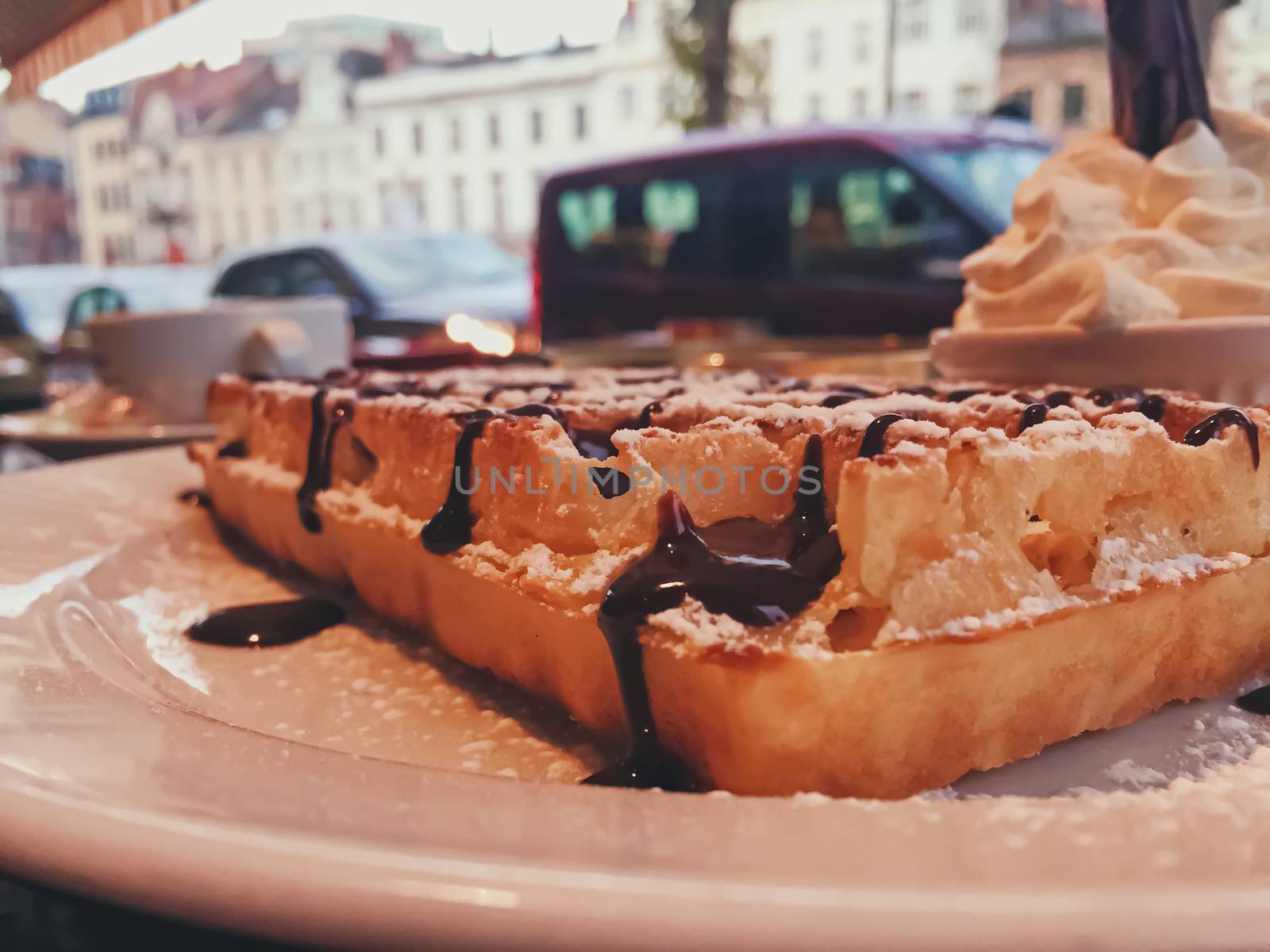 Belgian waffles in a restaurant by Anneleven