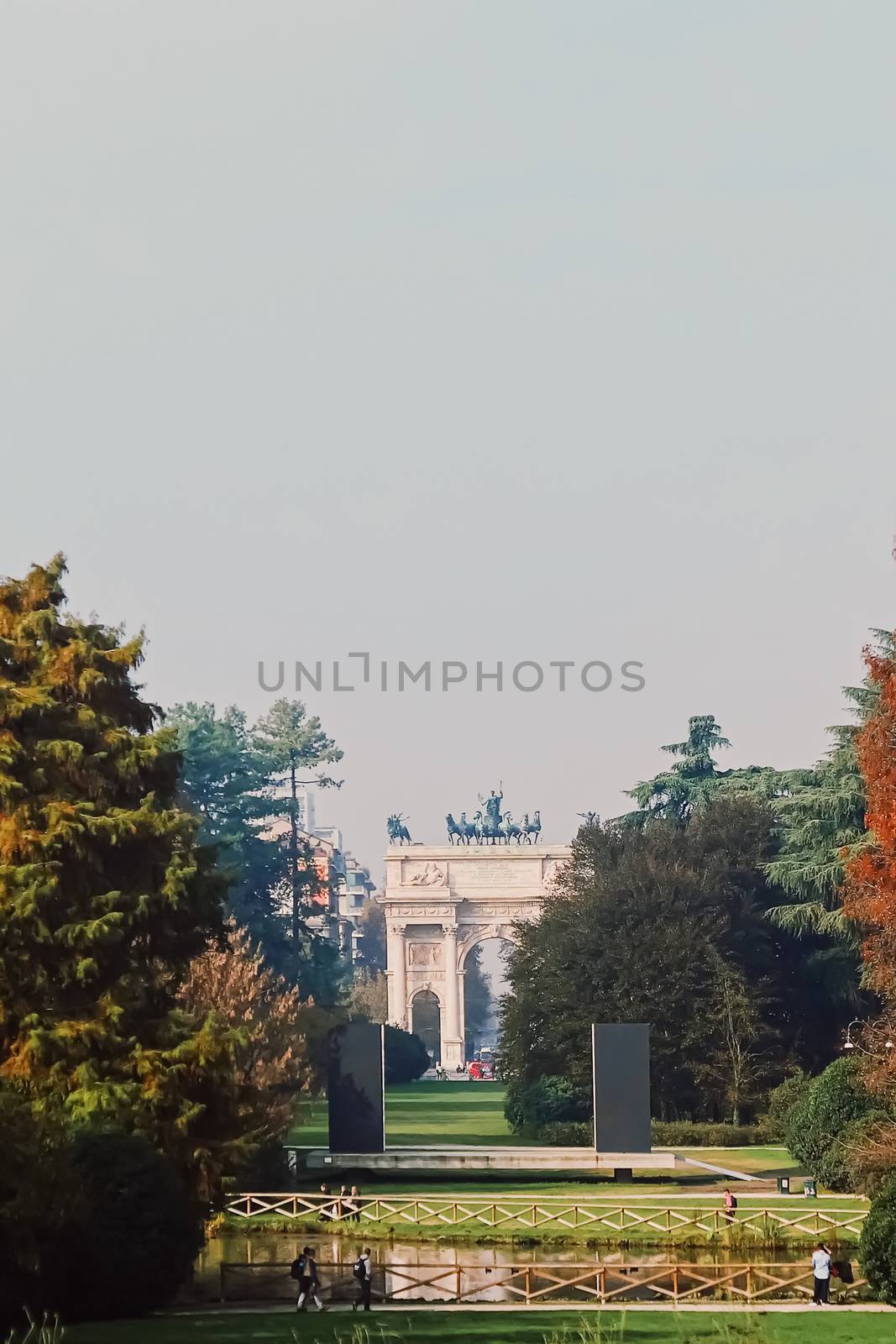 Autumn nature in park, fall leaves and trees outdoors in Milan, Lombardy region in Northern Italy by Anneleven