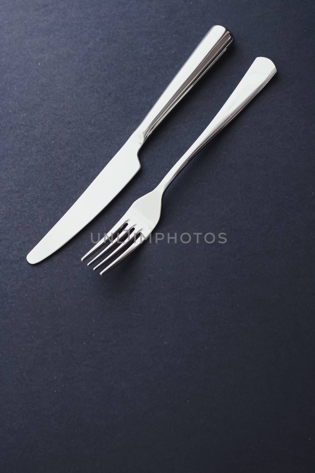 Fork and knife, silver cutlery for table decor, minimalistic design and diet concept
