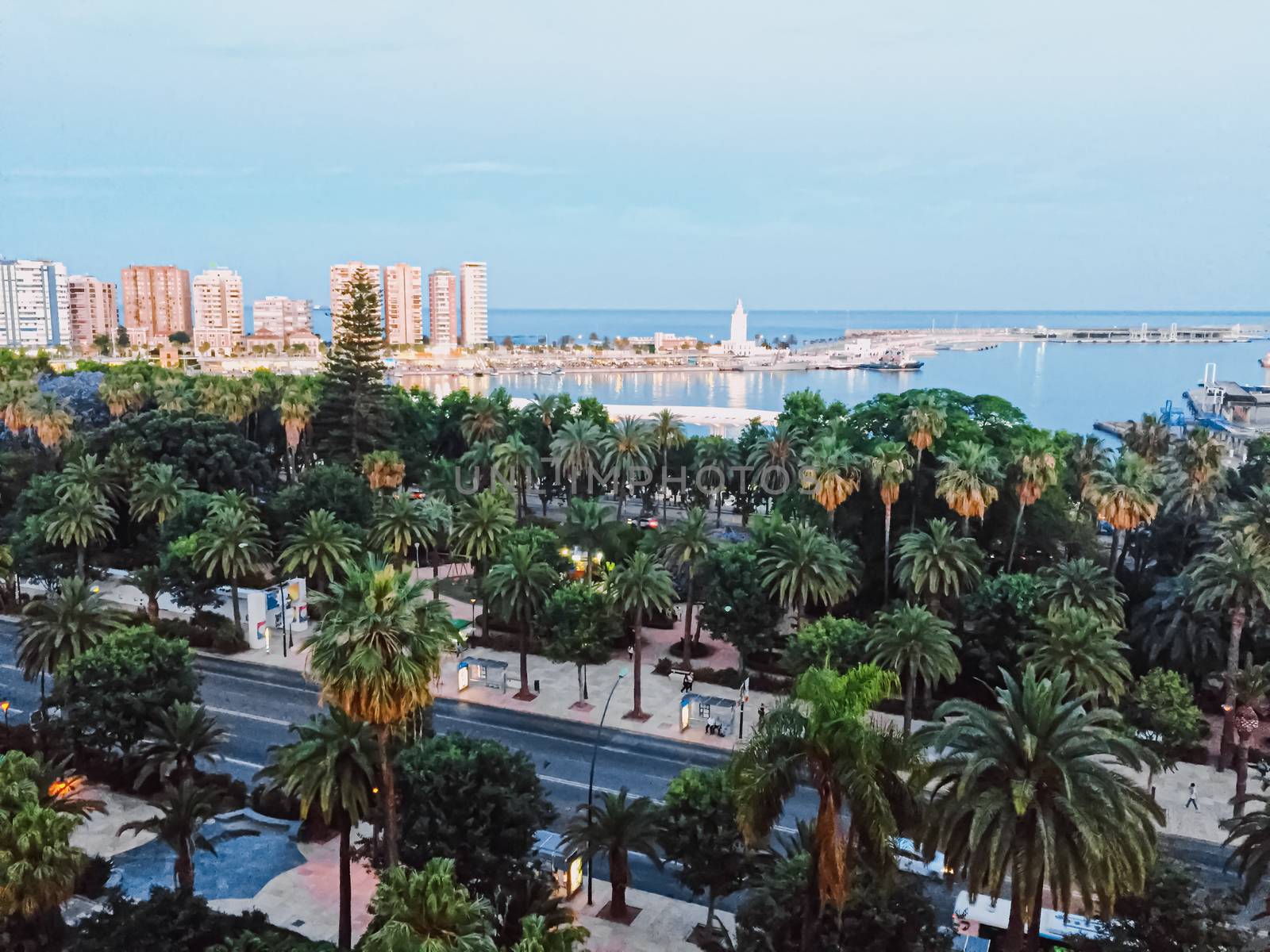 Aerial view of the Port of Malaga, the capital city of Andalucia region in Spain in summer