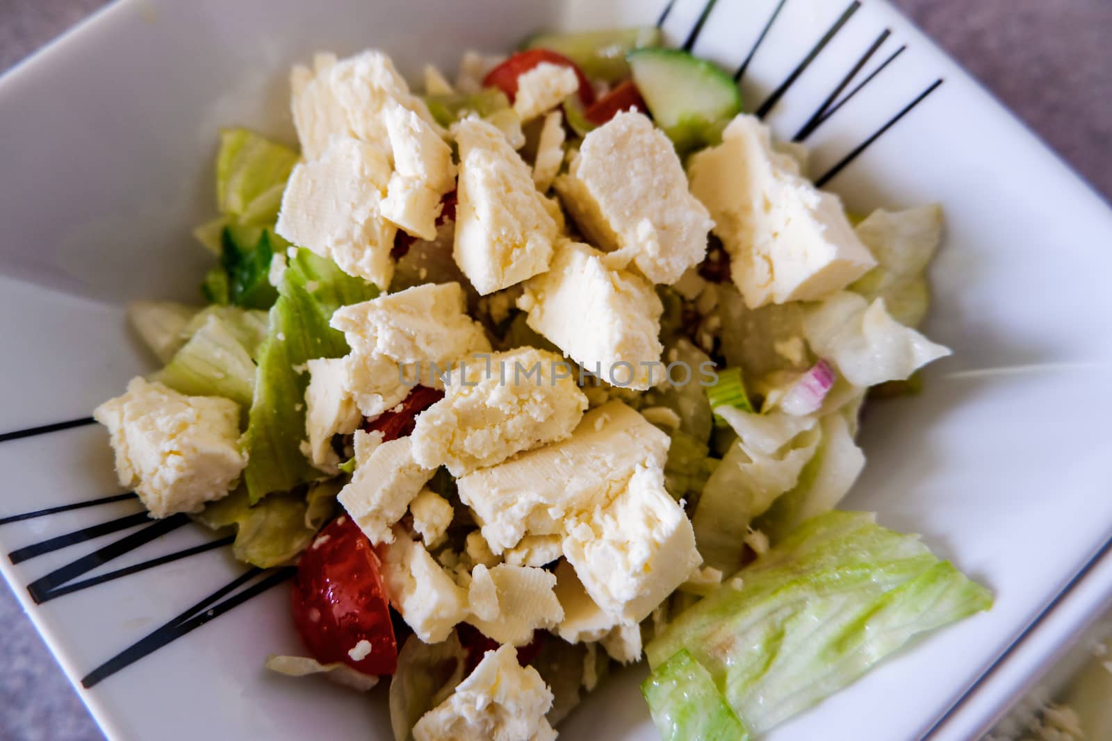 Lanashire Cheese and Tomato salad lunch in a bowl