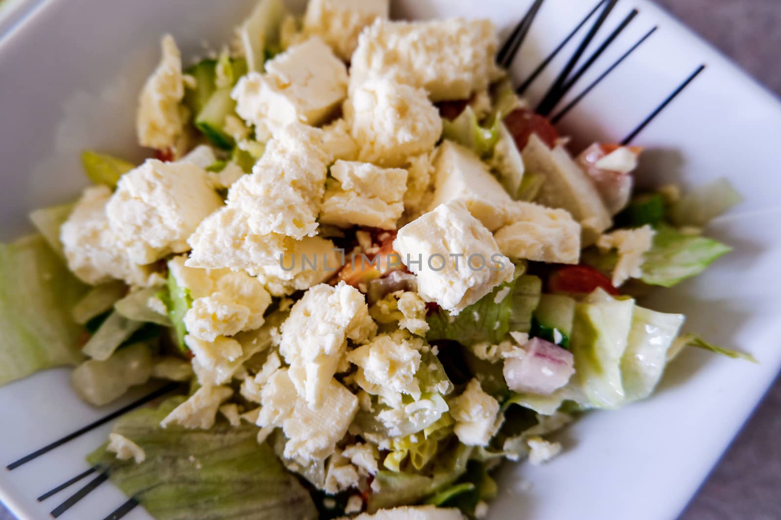 Lanashire Cheese and Tomato salad lunch in a bowl