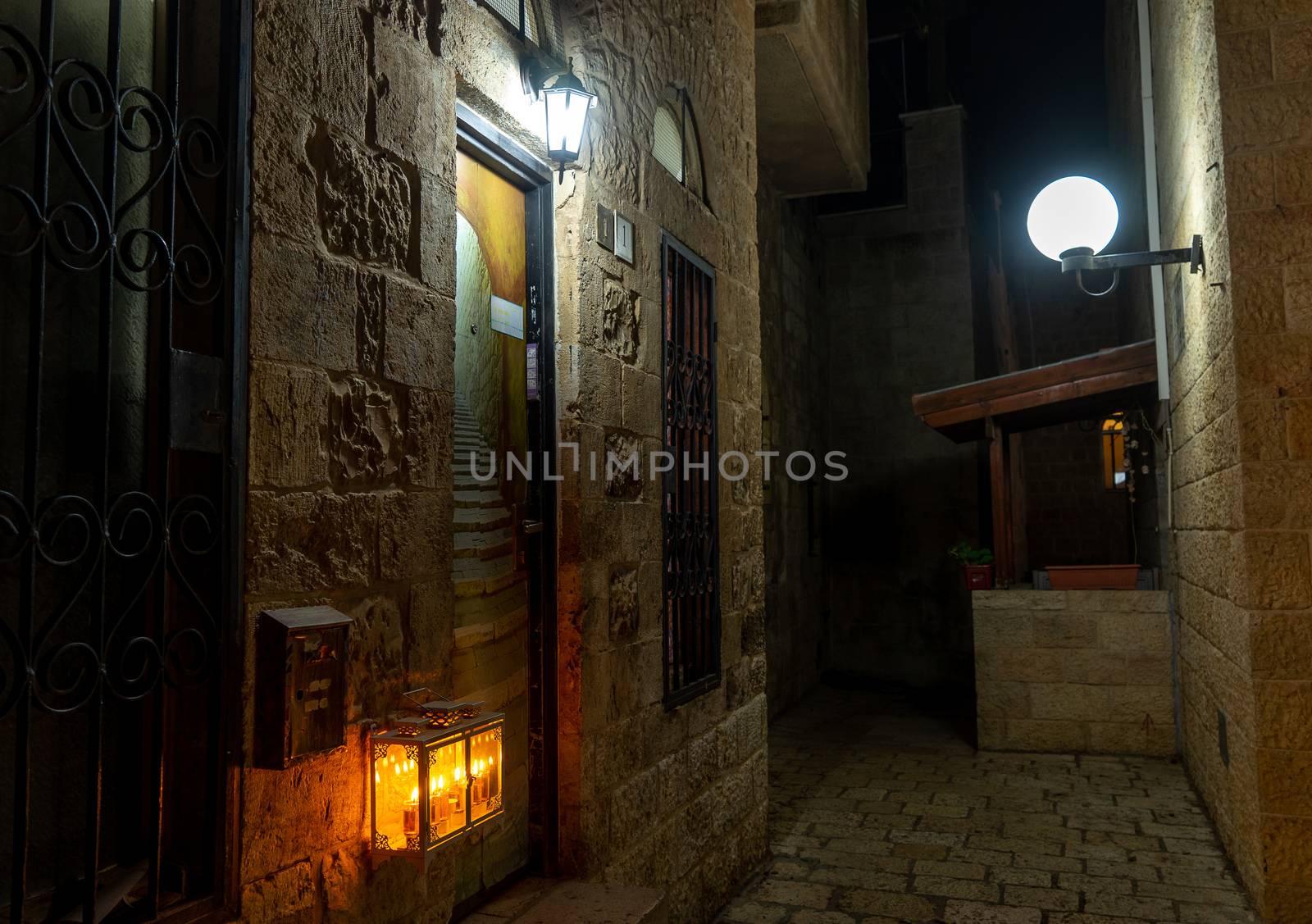 Chanuka lights on old jerusalem city street by javax