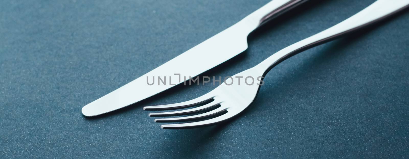 Fork and knife, silver cutlery for table decor, minimalistic design and diet concept