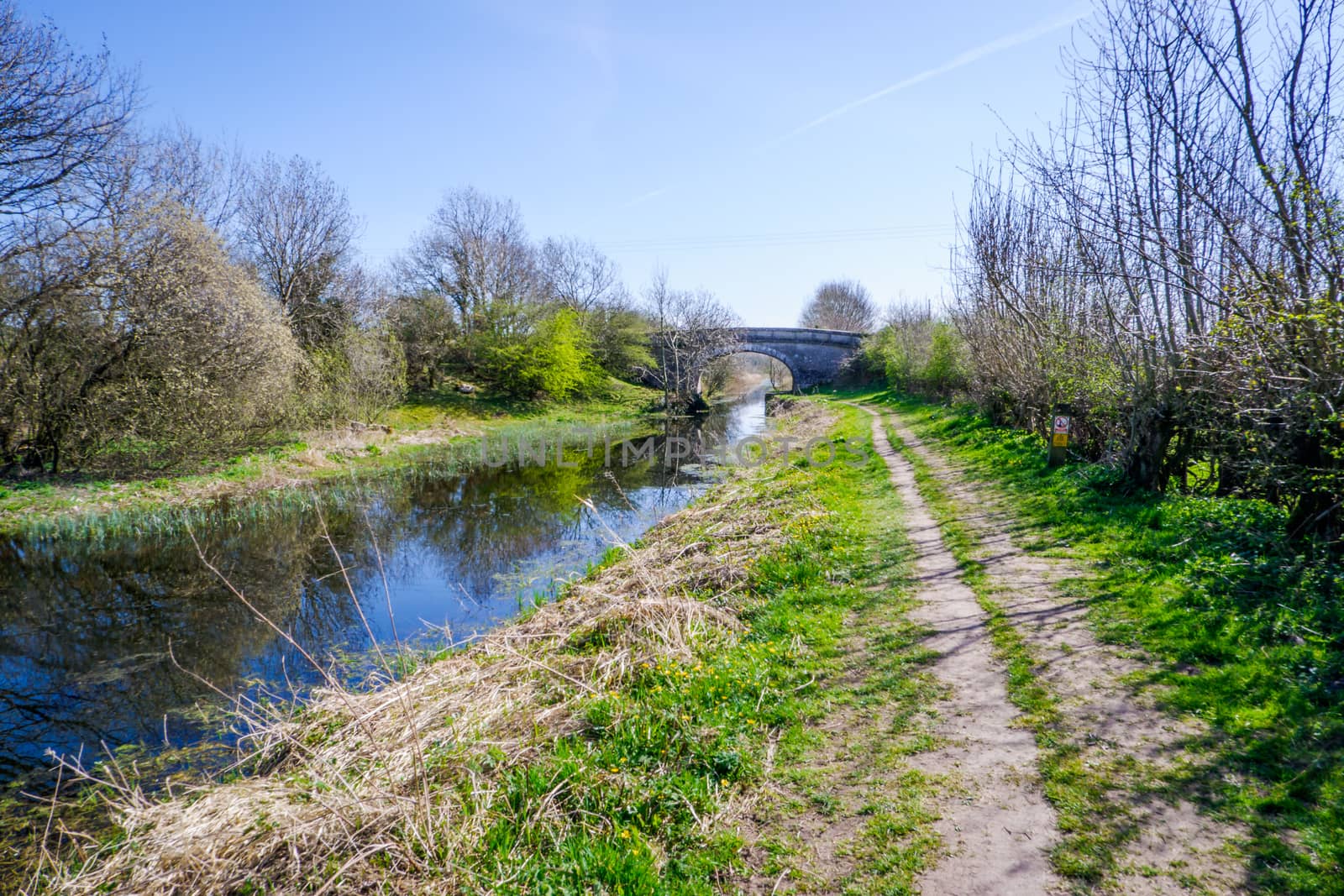 Scenic View of on the Lancster Canal Bathed in Warm Morning Sunlight Running through Cumbria England