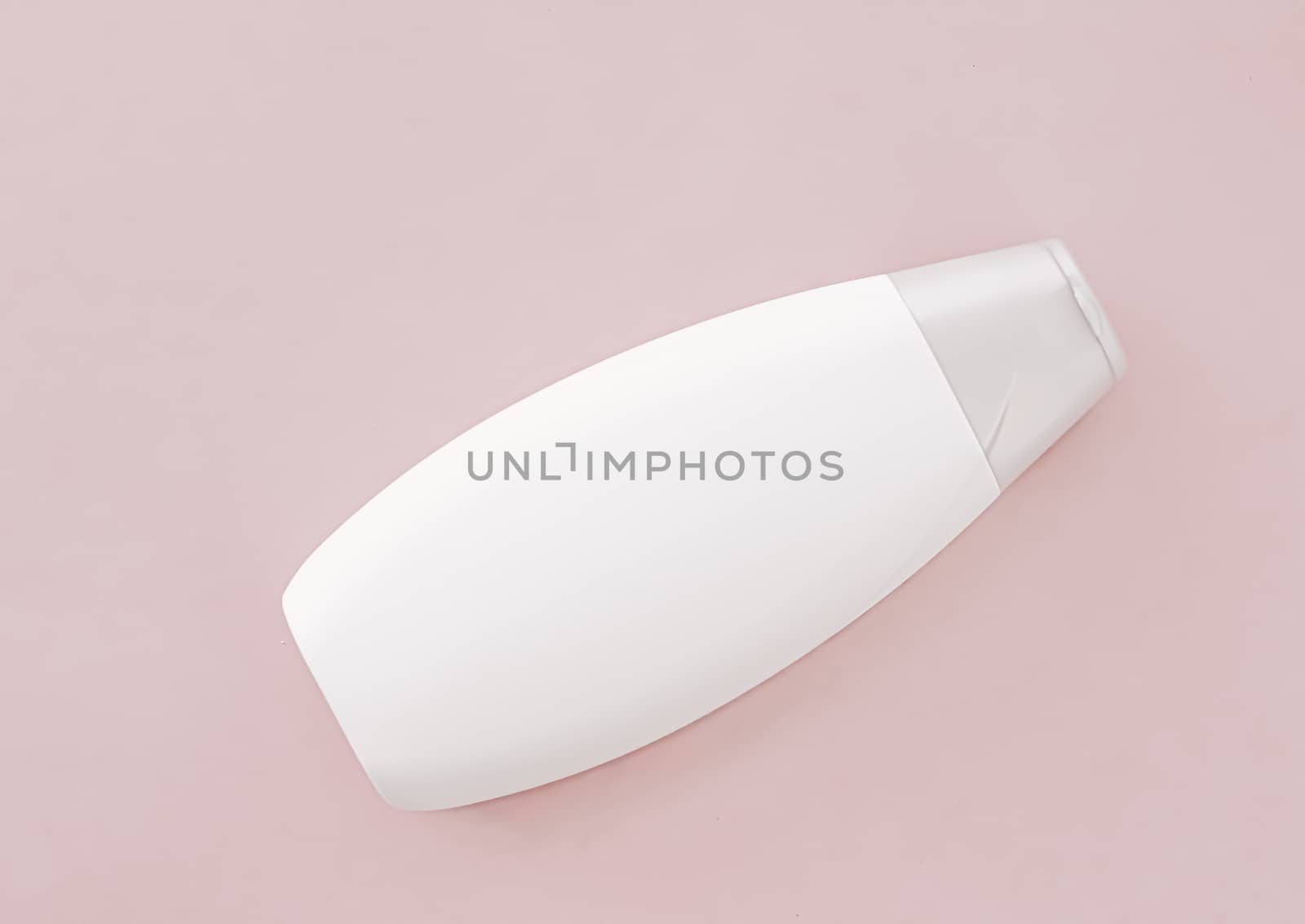 Blank label shampoo bottle or shower gel on pink background, beauty product and body care cosmetics by Anneleven