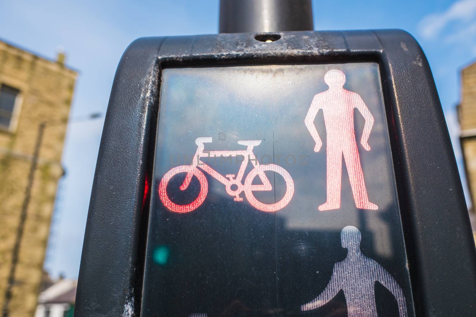 Red pedestrian Crossing Signal sign on do not cross by paddythegolfer