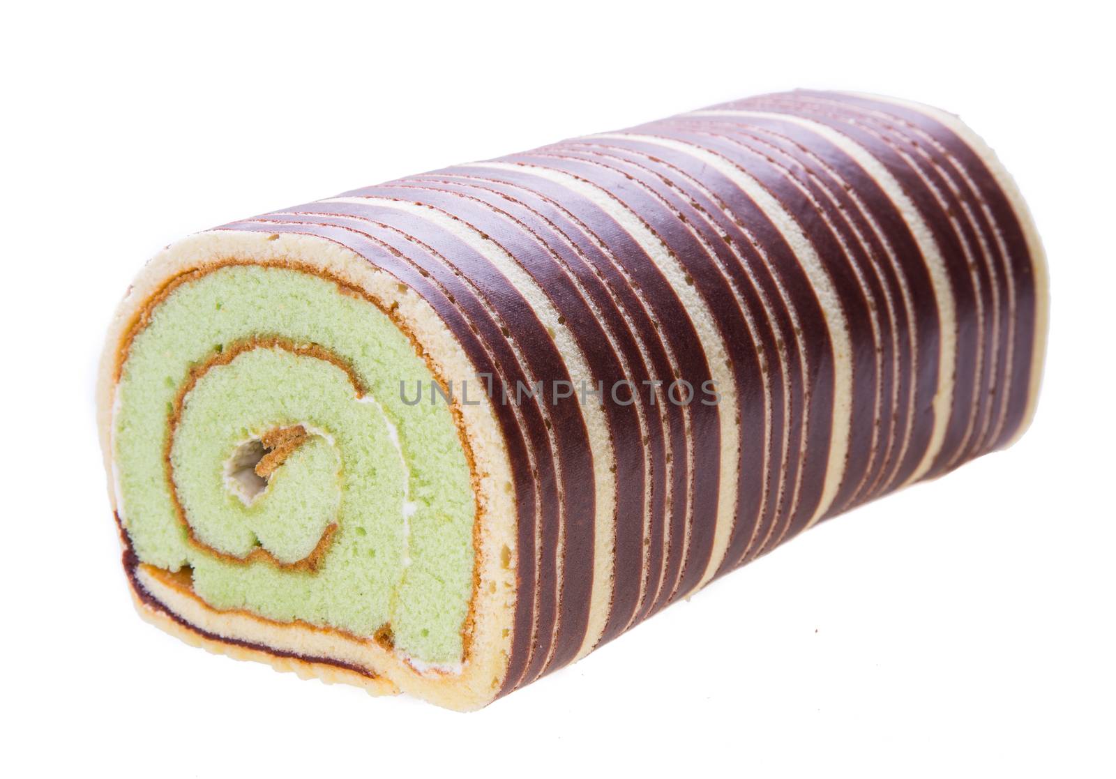 Swiss roll cake isolated on white background