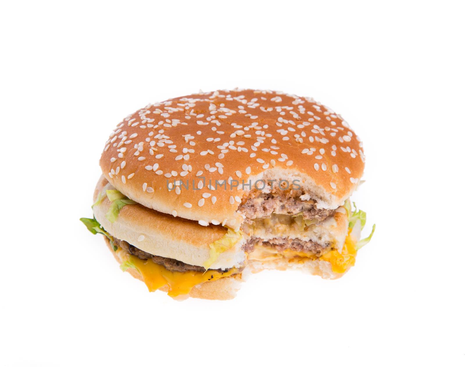 Bited Beef Burger isolated on white background