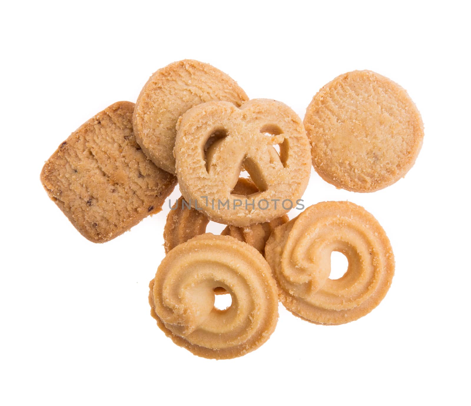 Butter cookies isolated on white background
