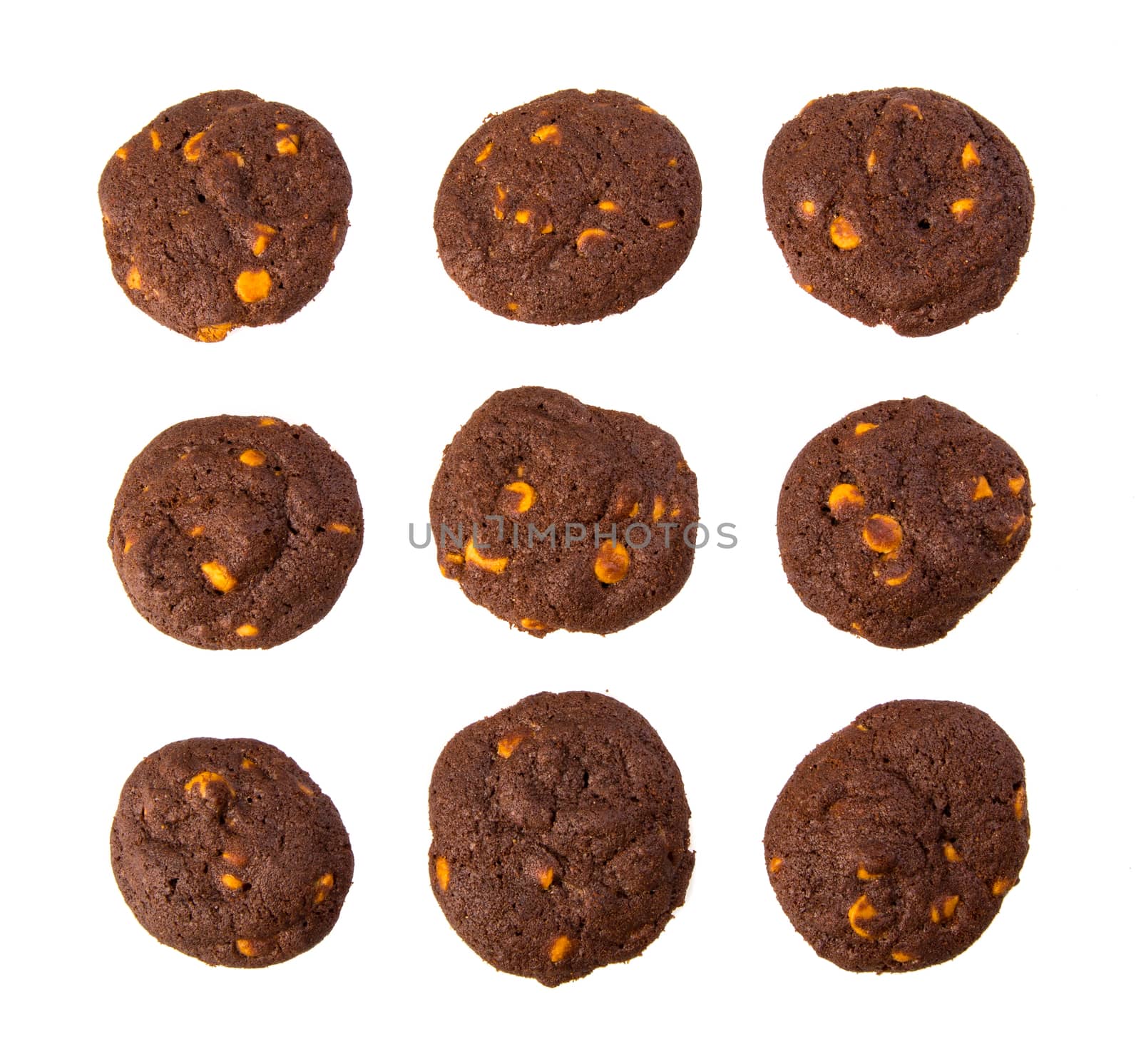 chocolate almond cookies isolated on white background