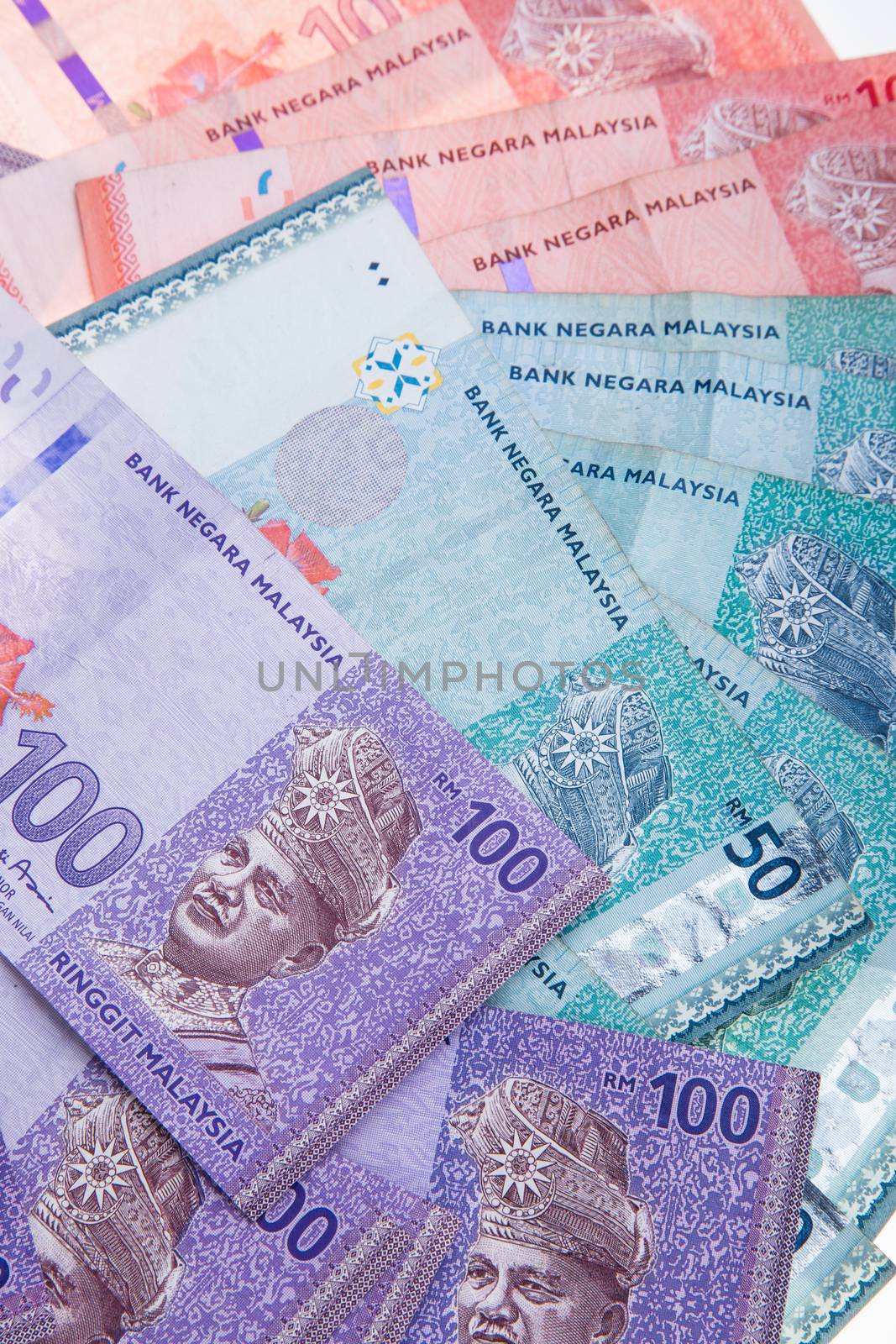 Malaysian currency on white backgorund