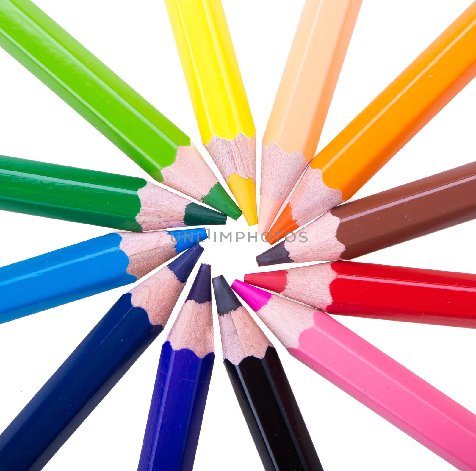 Colour pencils isolated on white background