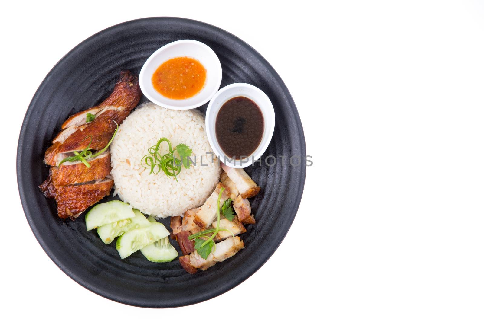 Chicken rice isolated on white background