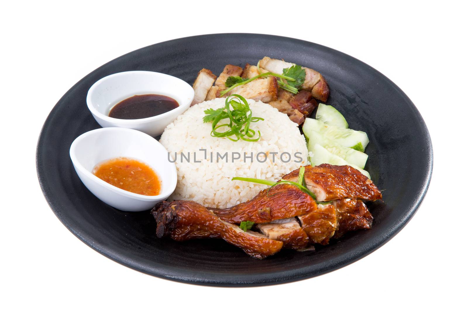 Chicken rice isolated on white background