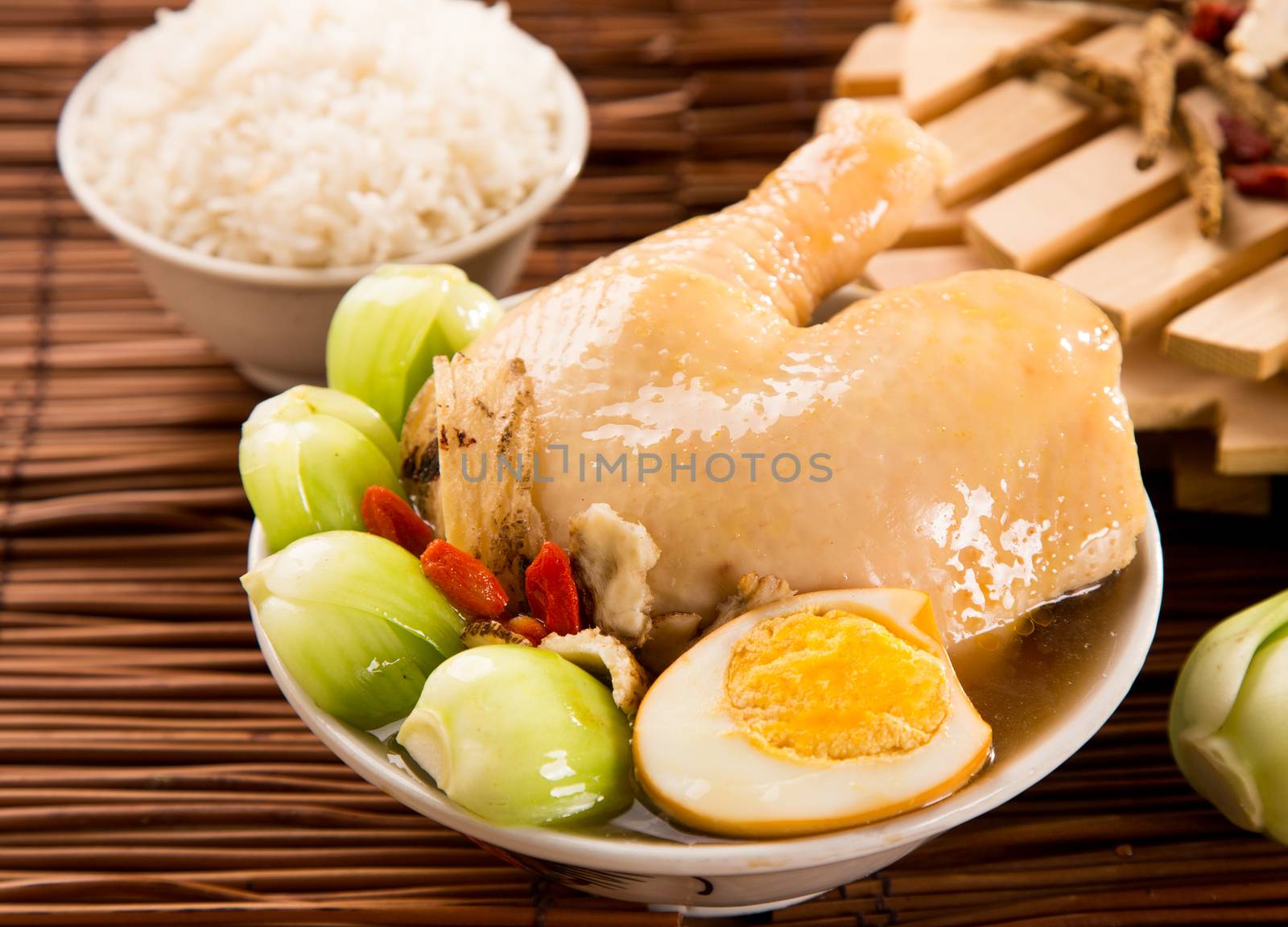 chicken herb soup serve with white rice
