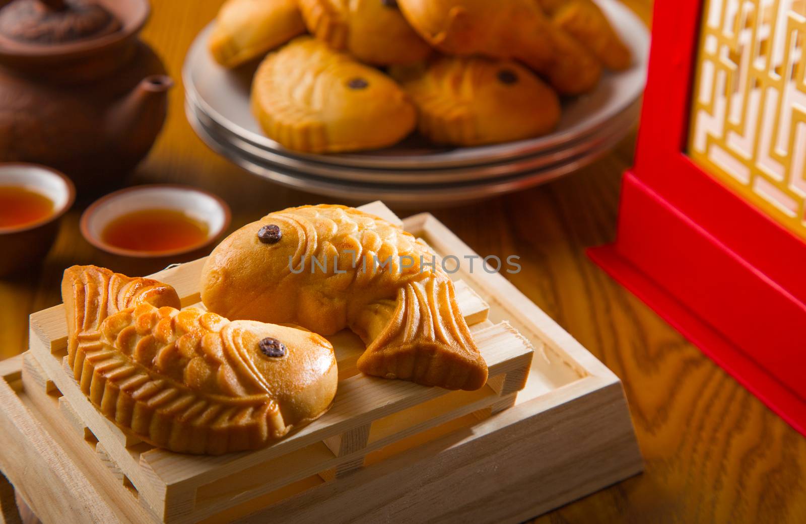 chinese mooncake biscuit with fish shape