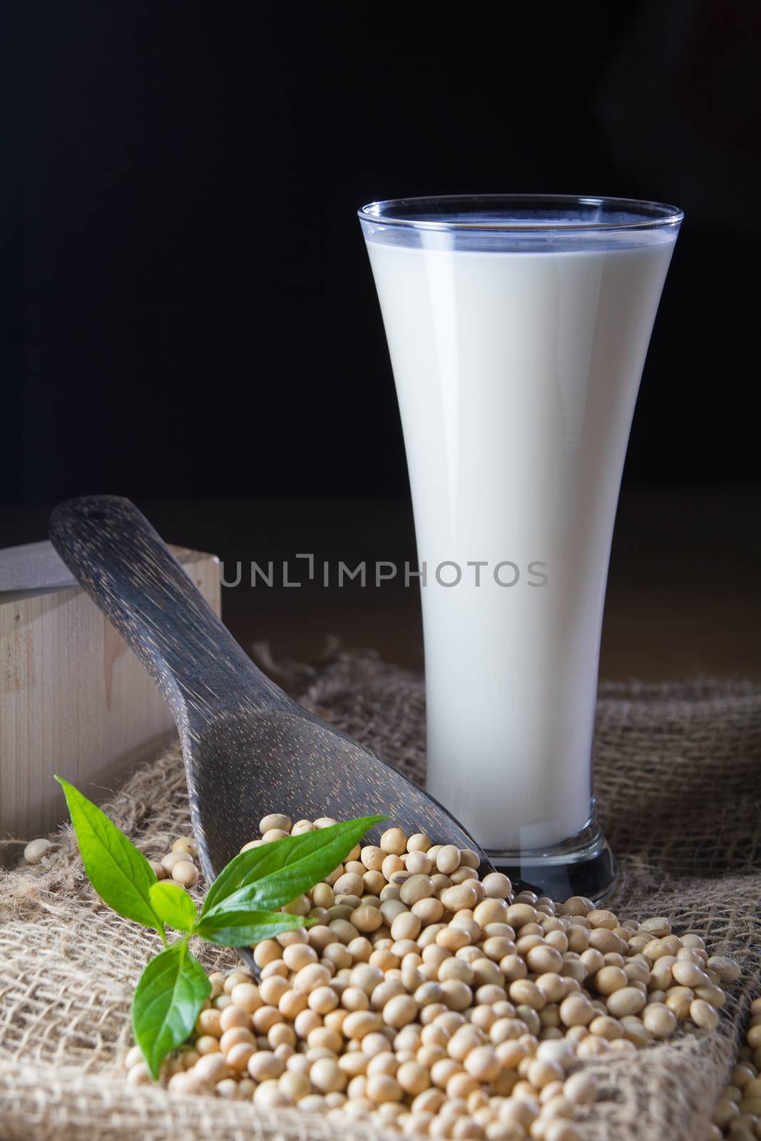 soy milk with soy beans background