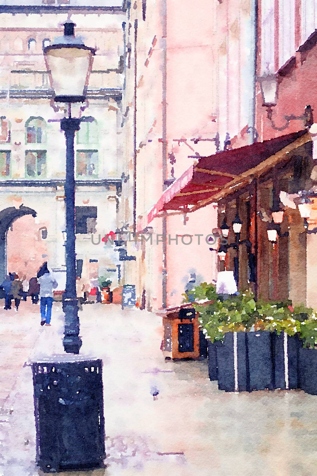 Watercolour Art Print, Travel in Europe Scene by Anneleven