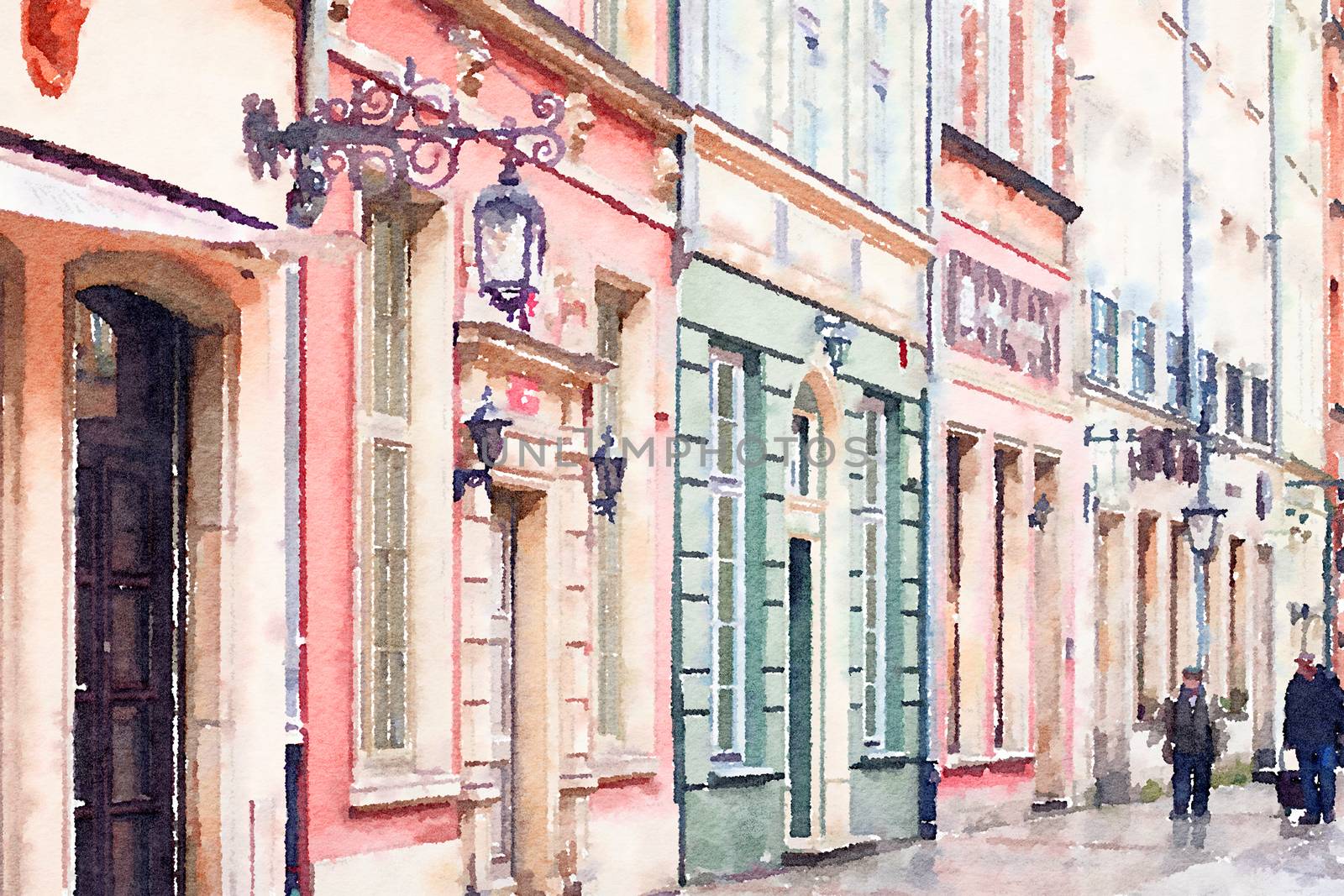 Watercolour Art Print, Travel in Europe Scene by Anneleven