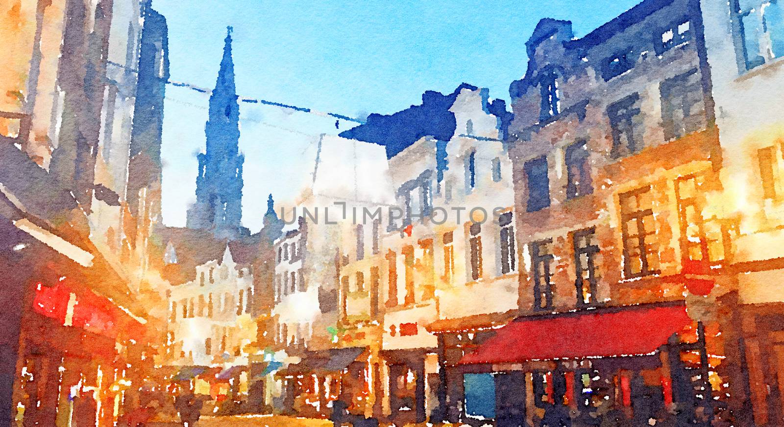 Watercolour Art Print, Travel in Europe Scene by Anneleven