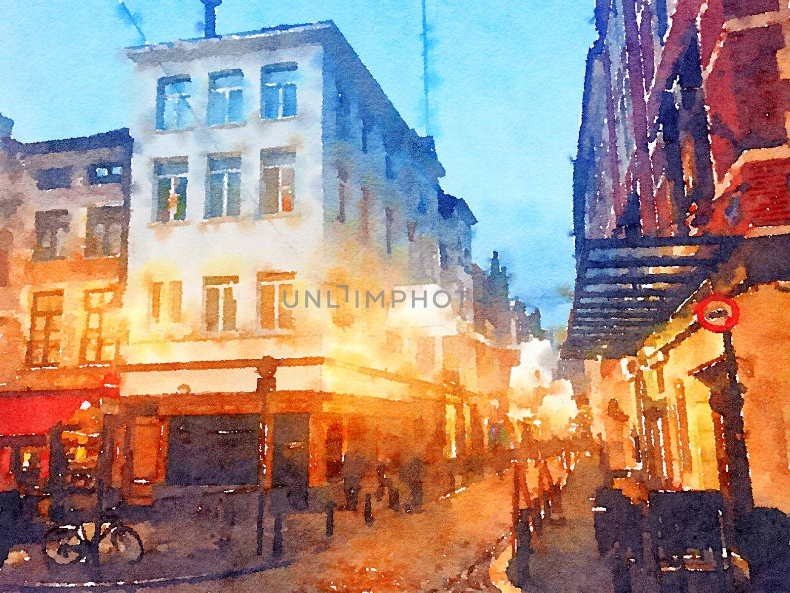 Watercolour Art Print, Travel in Europe Scene by Anneleven