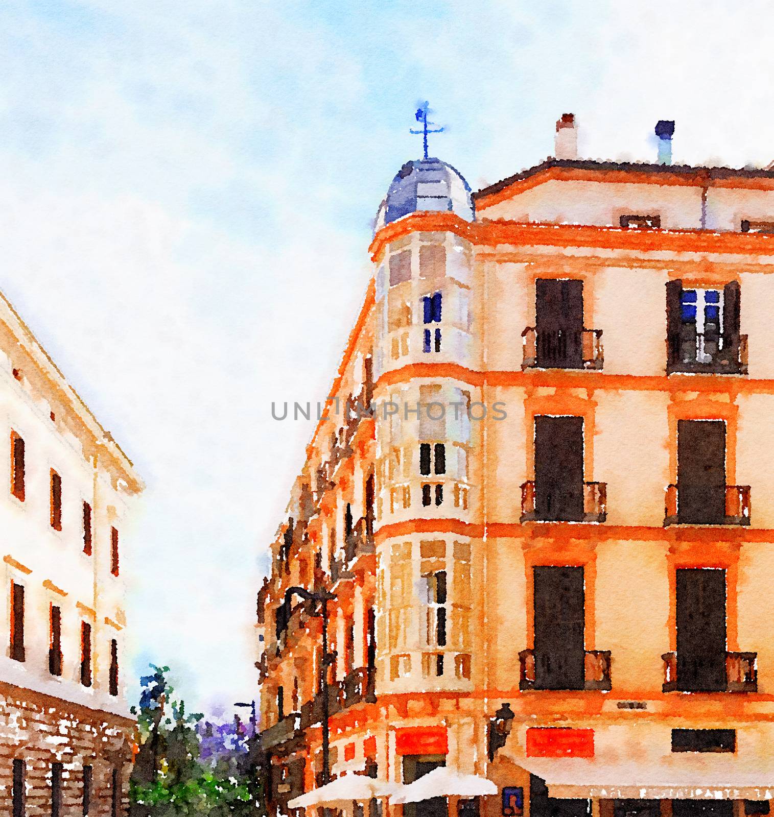 Watercolour Art Print, Travel in Europe Scene by Anneleven