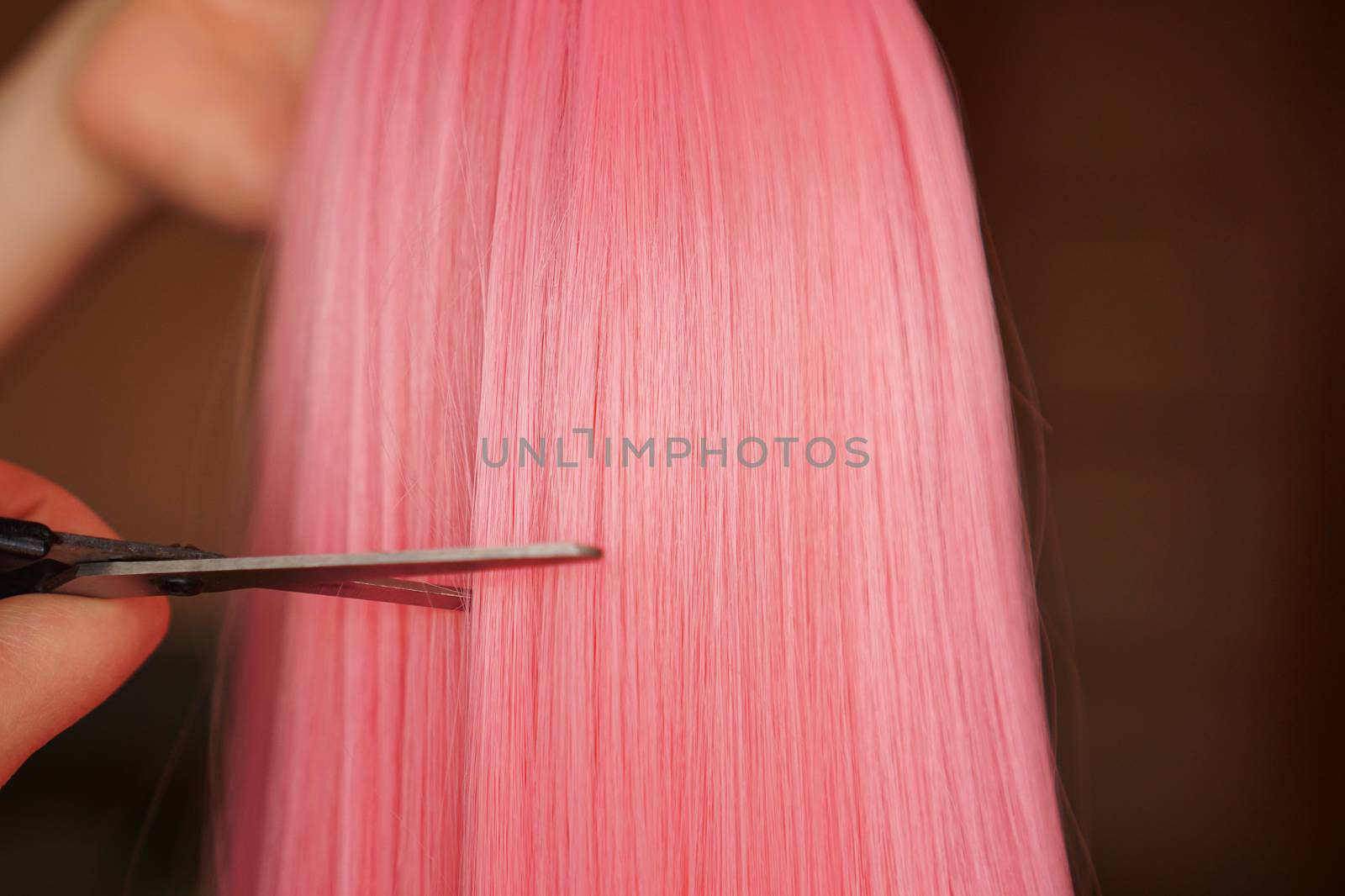 Wig and scissors - bright pink wig - hairstyle background