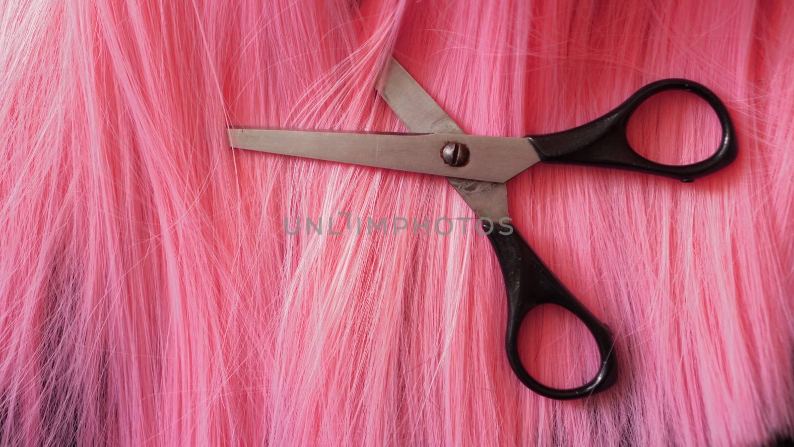 Wig and scissors - bright pink wig - hairstyle background