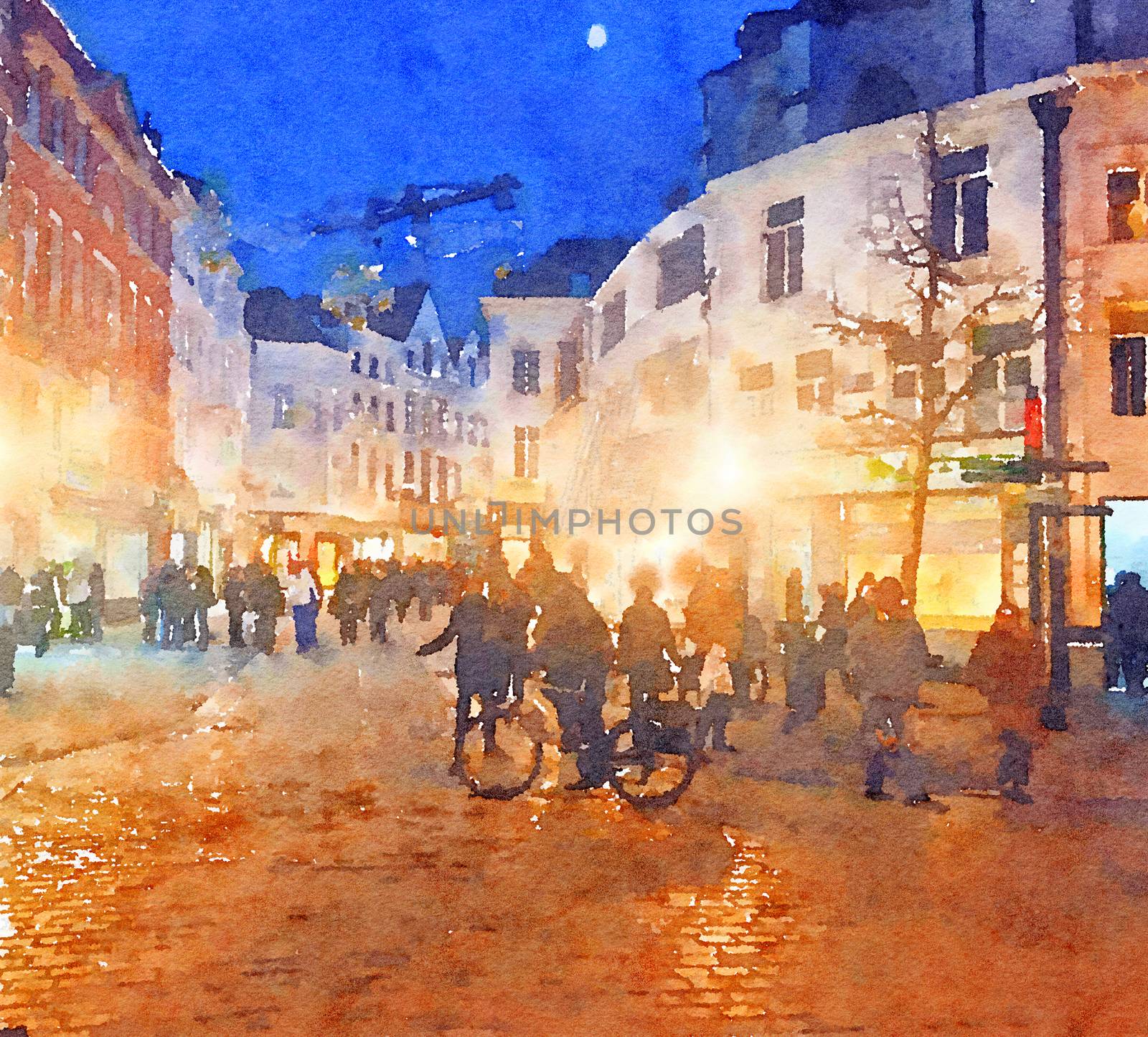 Watercolour Art Print, Travel in Europe Scene as Vintage Home Decor