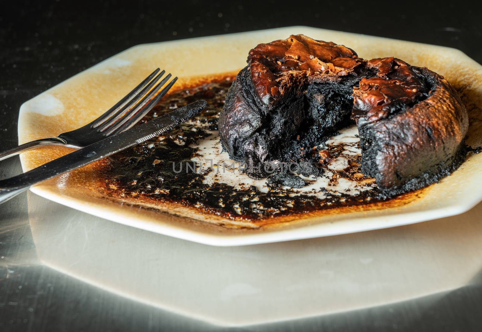 Pastry meat pie completely charred and burned after leaving in the microwave oven too long
