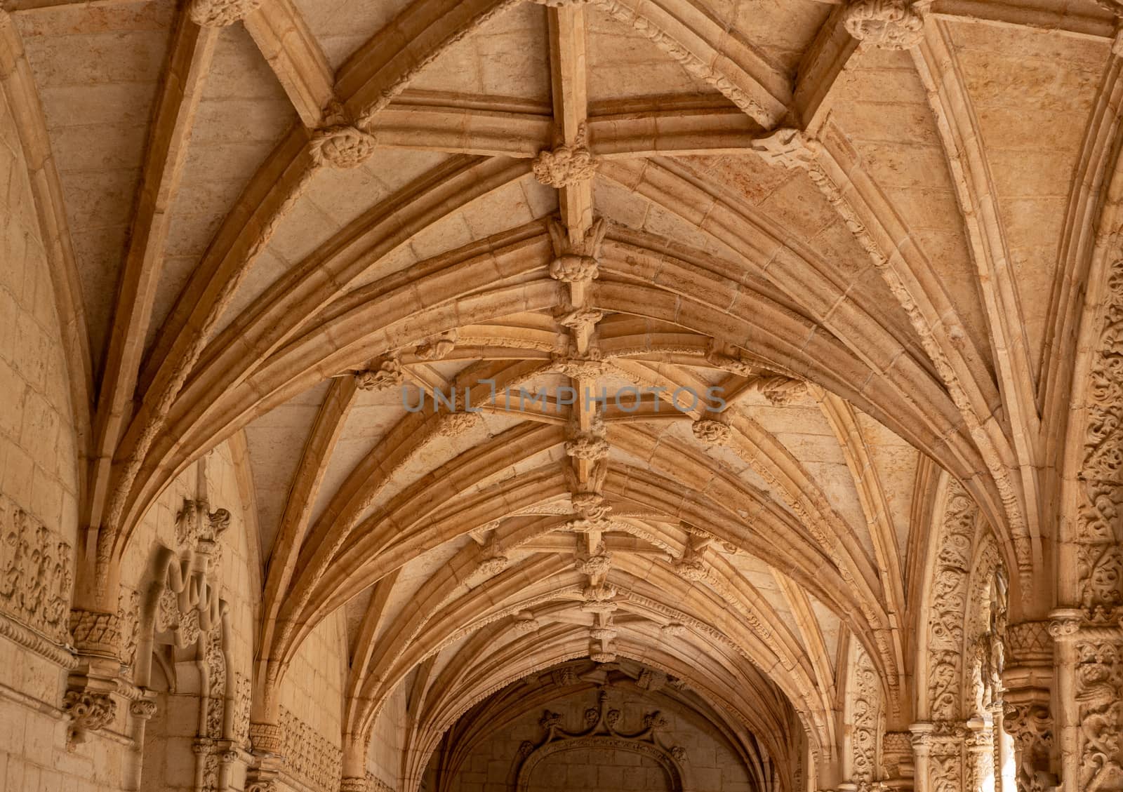 Detail of the magnificent carvings in the cloisters in the Monastery of Jeronimos in Belem