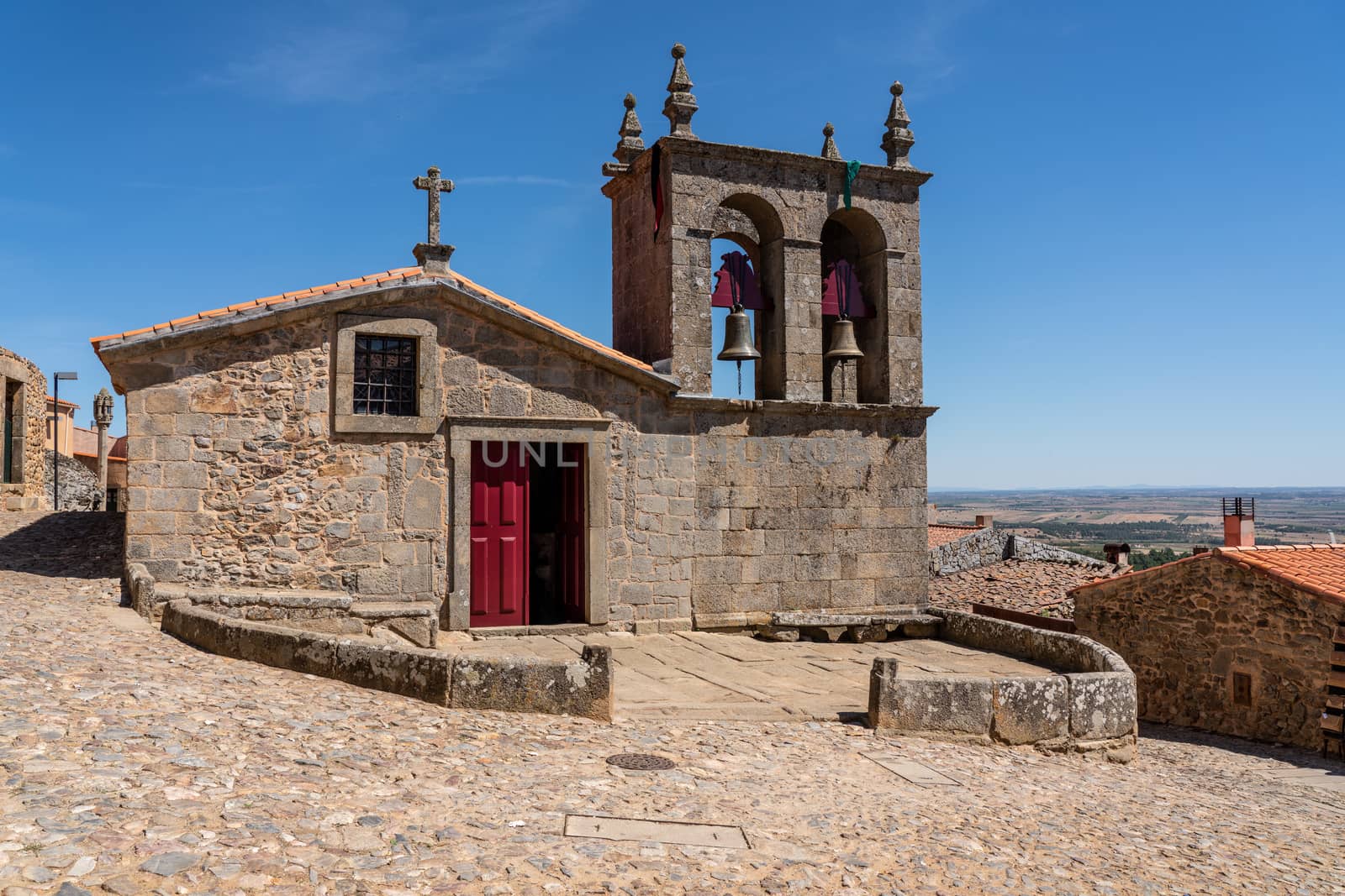 Entrance and courtyard outside the Rocamador church for our Lady in Castelo Rodrigo in Portugal