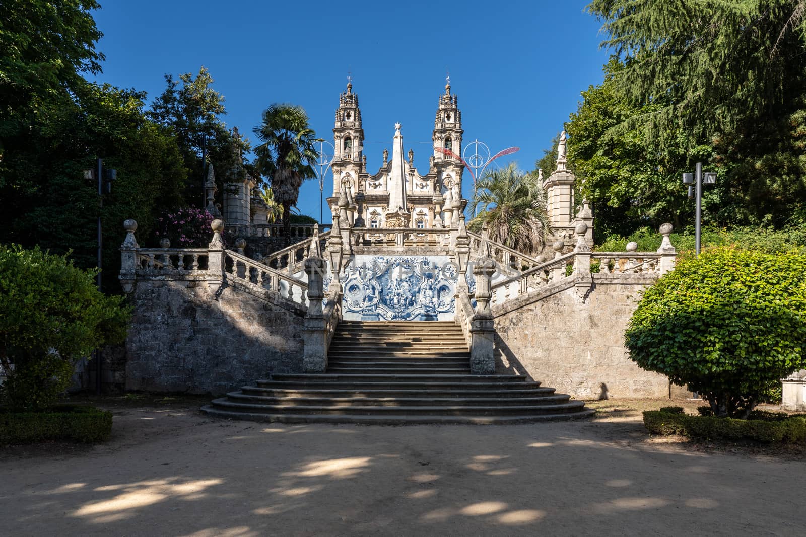Many sets of stairs in the baroque staircase to the Santuario de Nossa Senhora dos Remedios church
