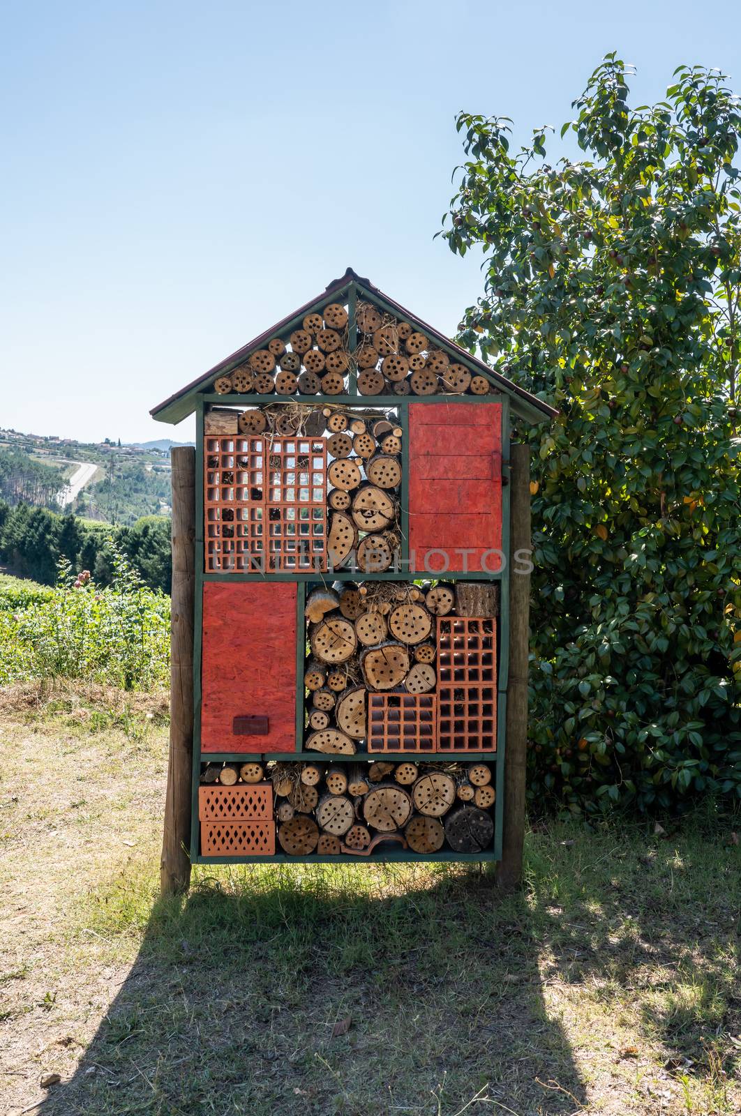 Bird and insect hotel made from tree trunks, bricks and other items by steheap