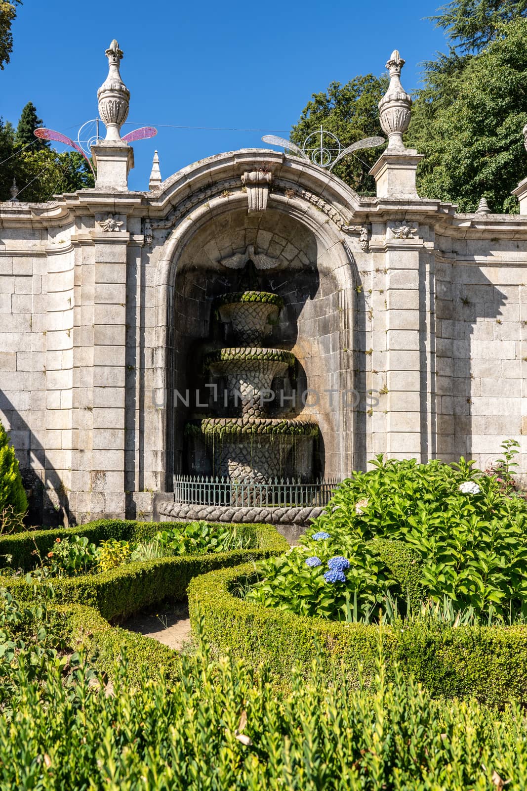 Many sets of stairs in the baroque staircase to the Santuario de Nossa Senhora dos Remedios church