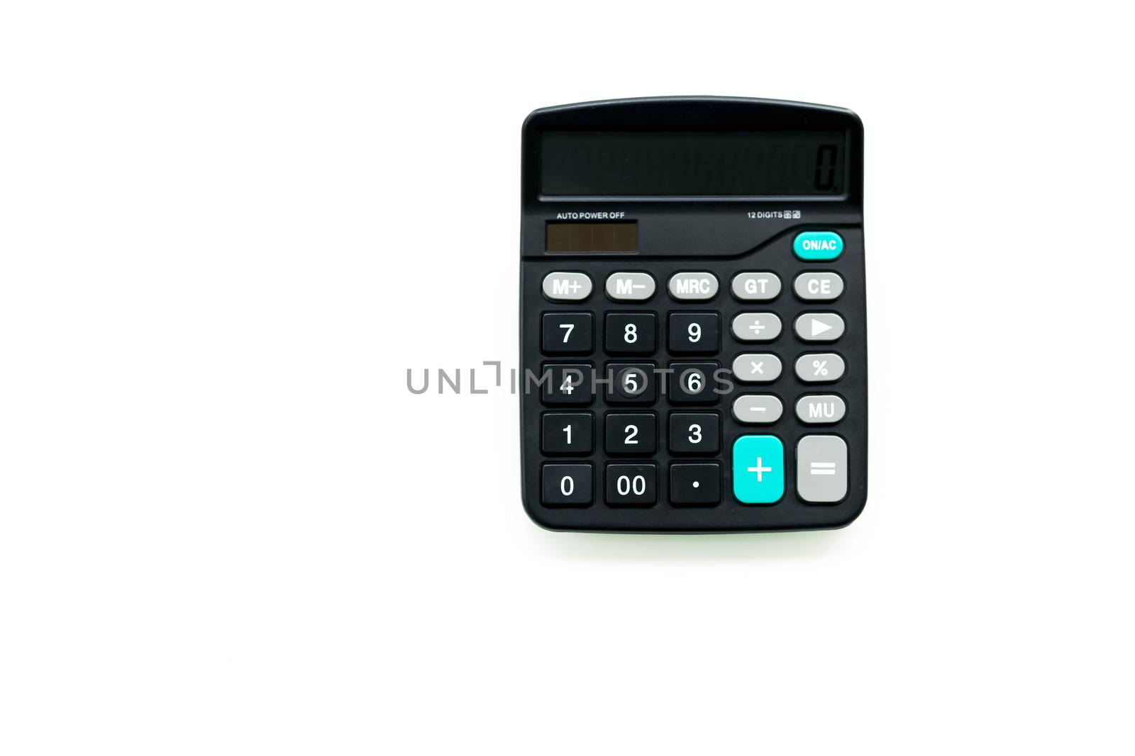 black calculator on the white backgrounds, topview isolated