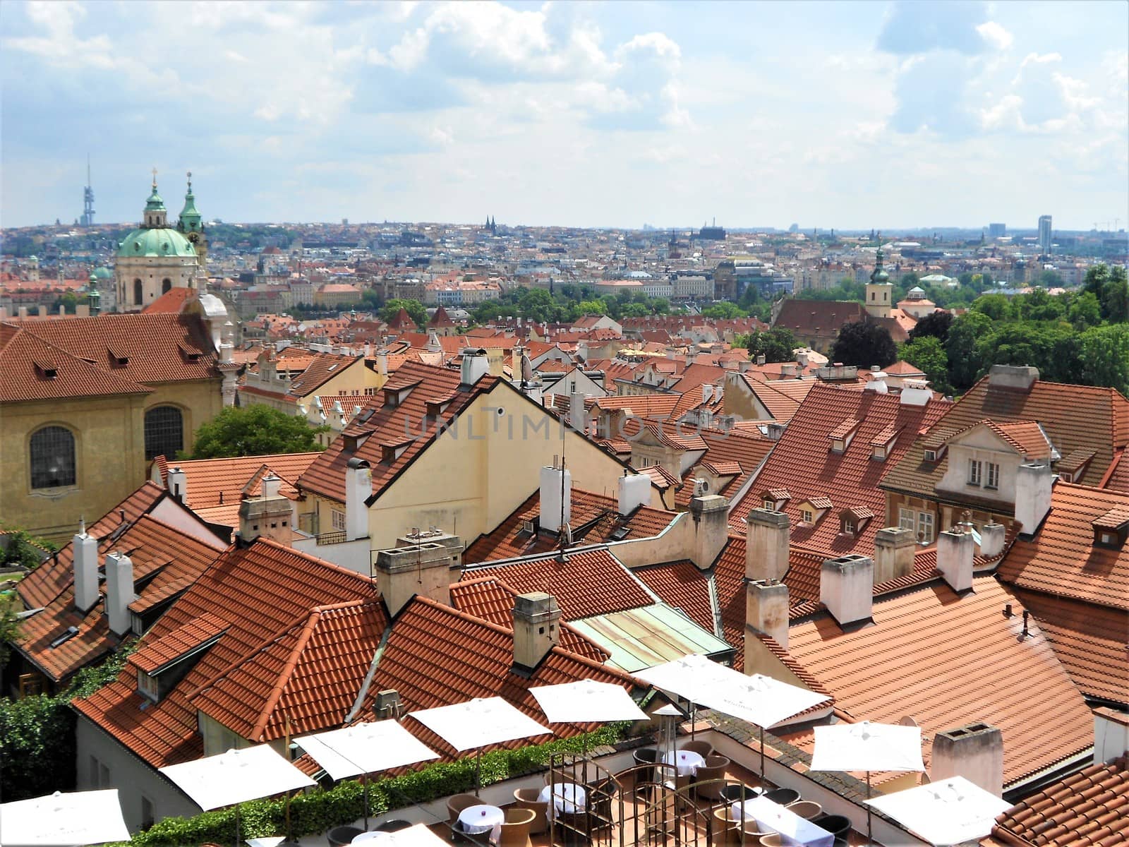 A panoramic view over the city of Prague from the castle hill