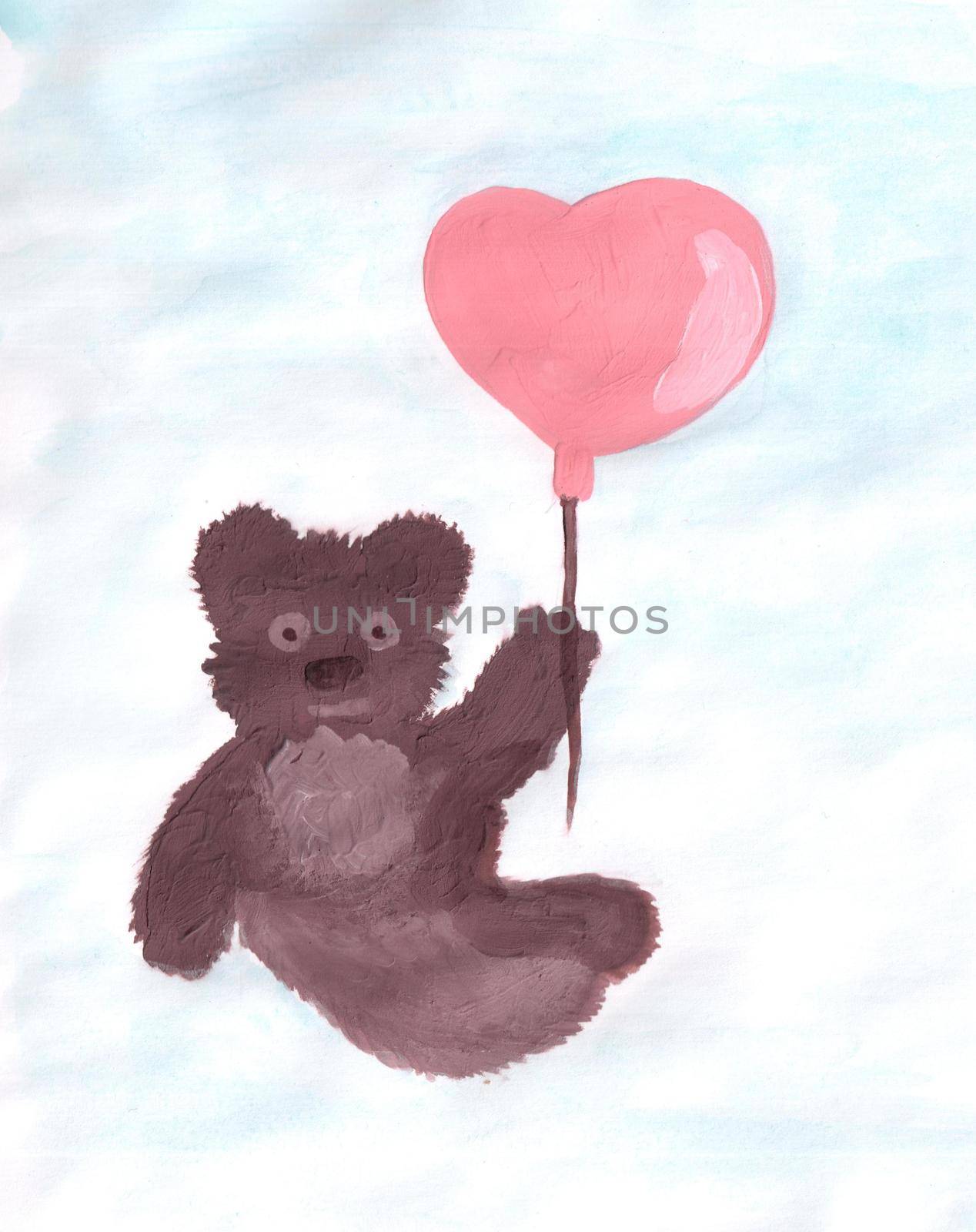 Colored Bear With Balloon doodle sketch illustration.